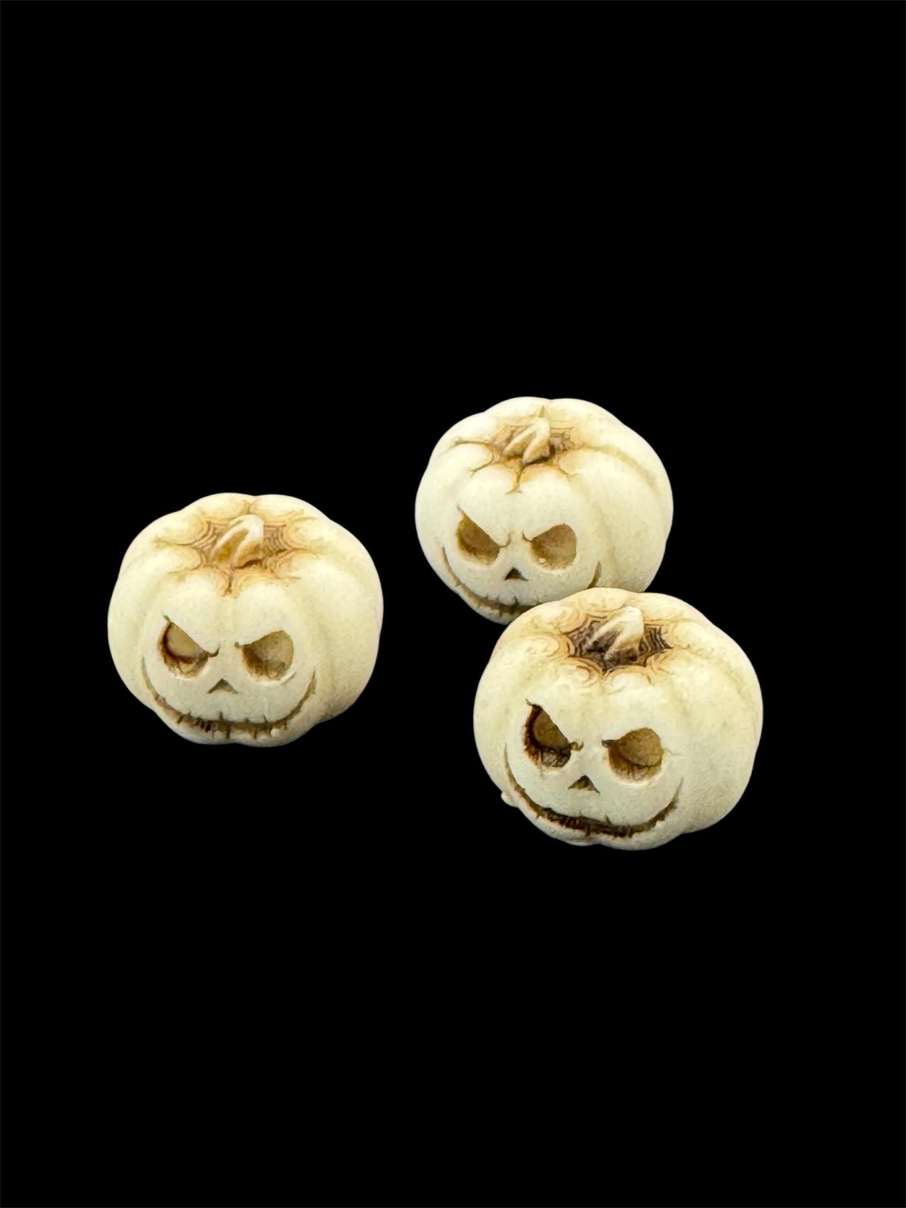 set of 3 miniature scary pumpkin cake topper decorations, craft scenery, dollhouse