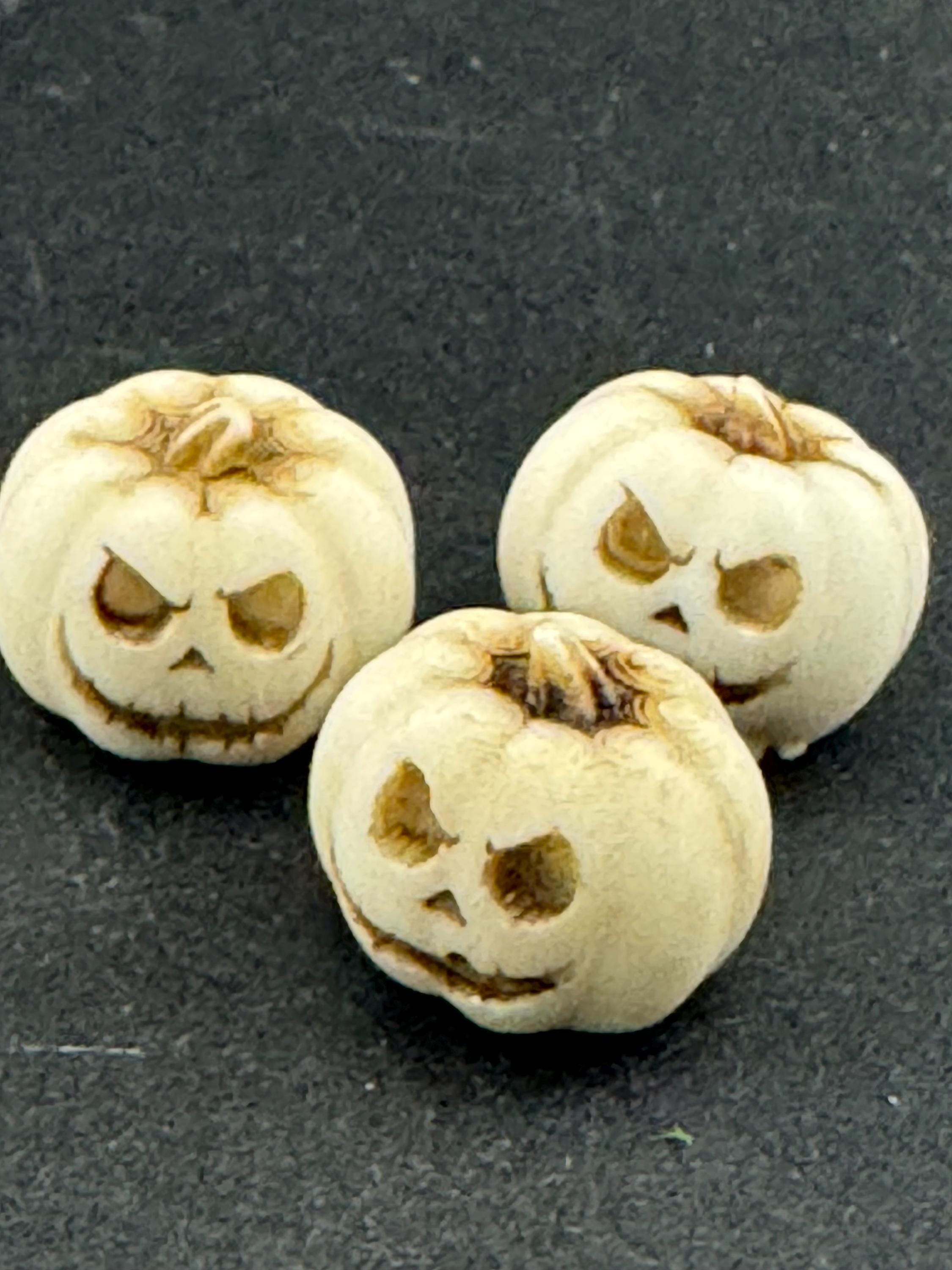 set of 3 miniature scary pumpkin cake topper decorations, craft scenery, dollhouse