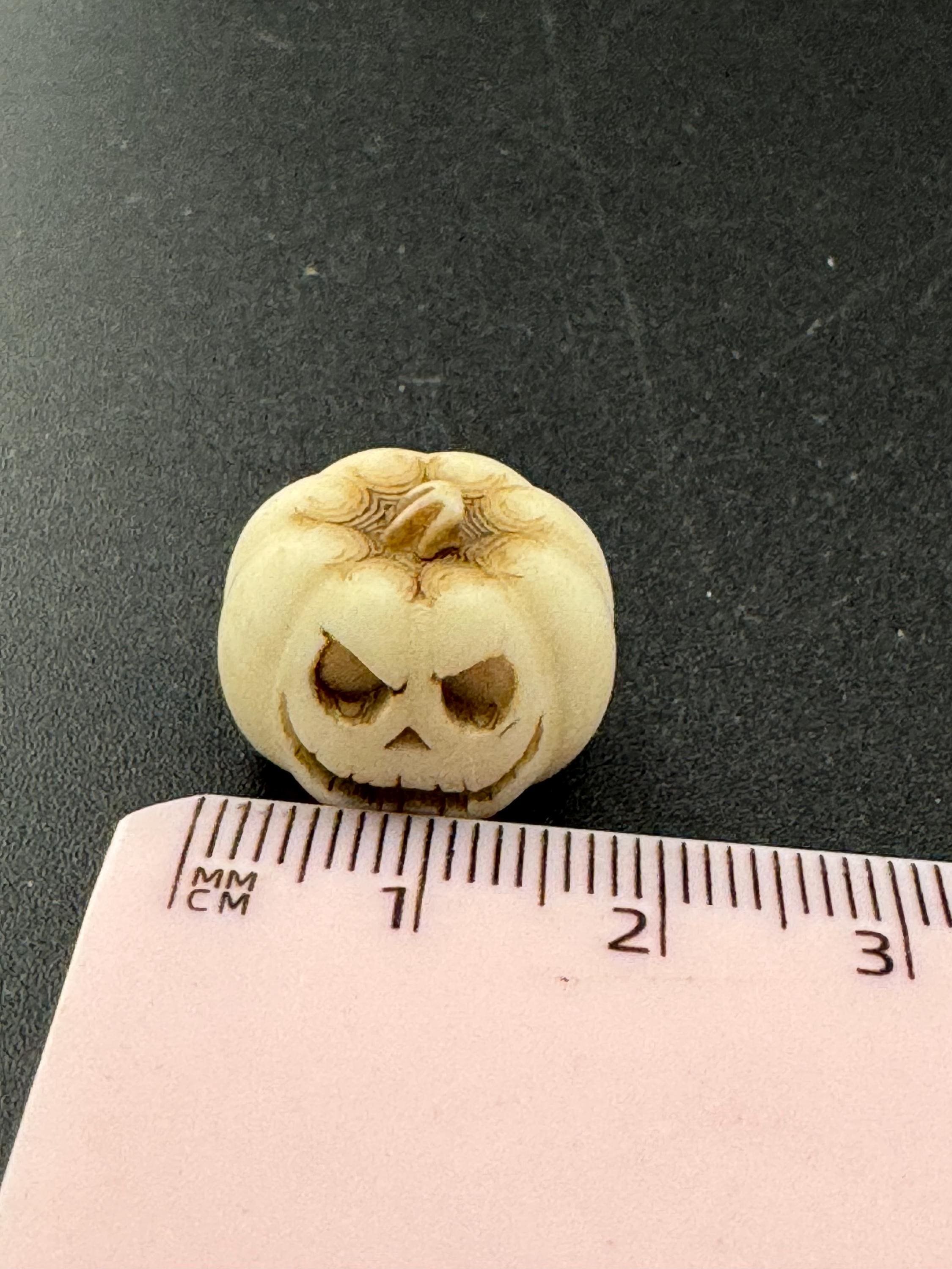 set of 3 miniature scary pumpkin cake topper decorations, craft scenery, dollhouse