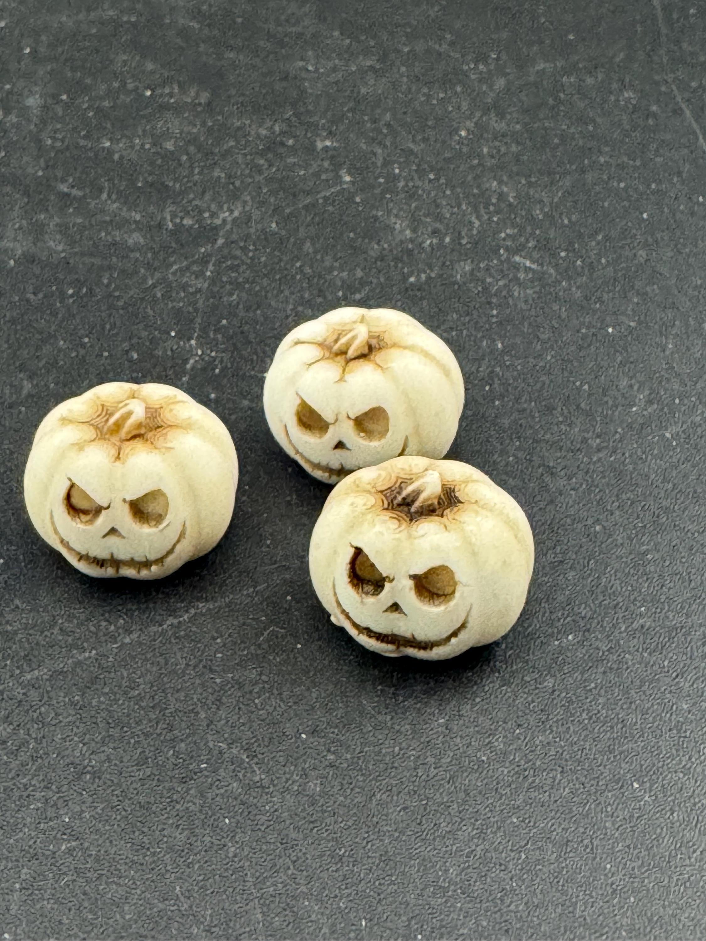 set of 3 miniature scary pumpkin cake topper decorations, craft scenery, dollhouse