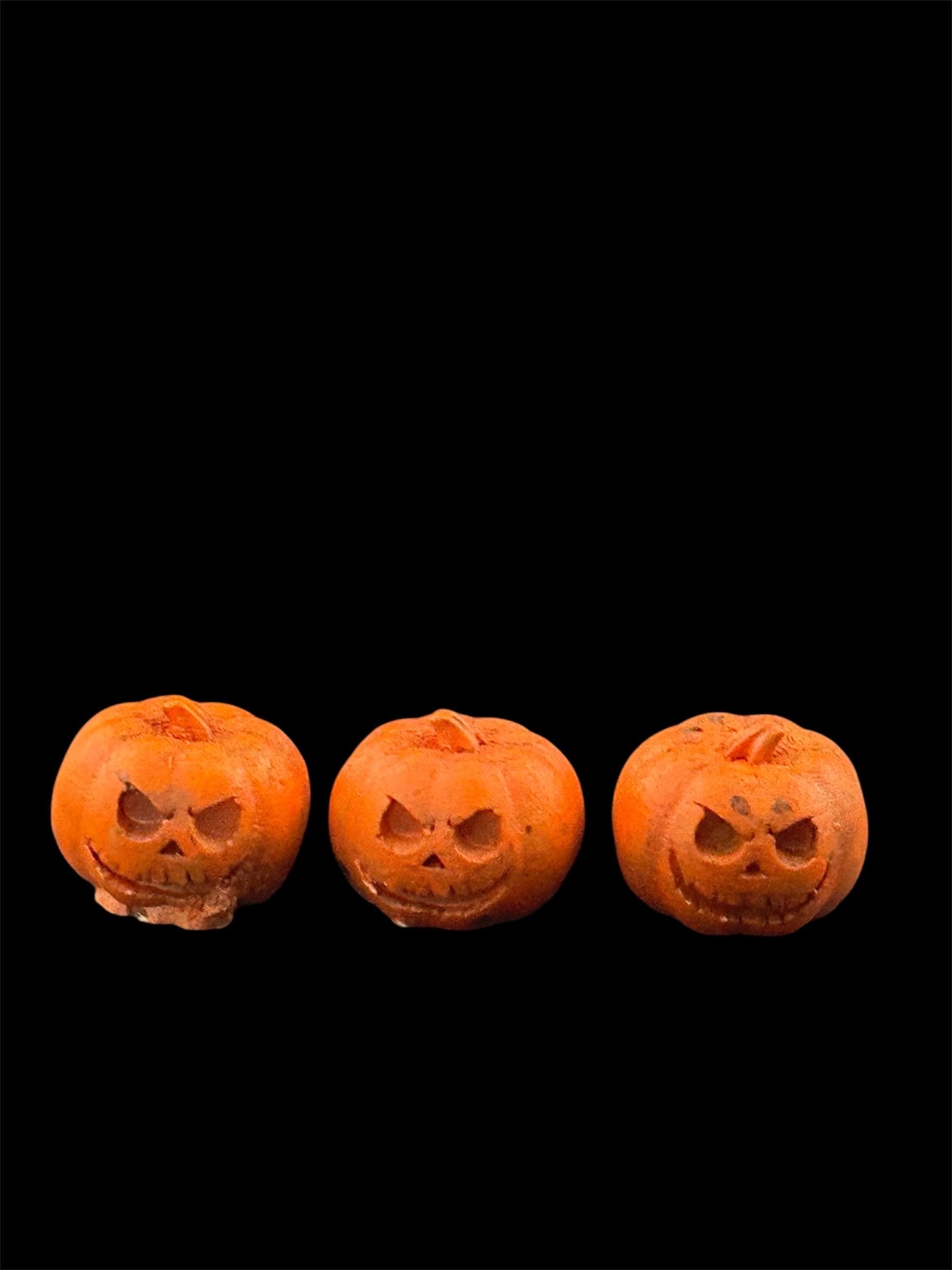 set of 3 miniature scary pumpkin cake topper decorations, craft scenery, dollhouse