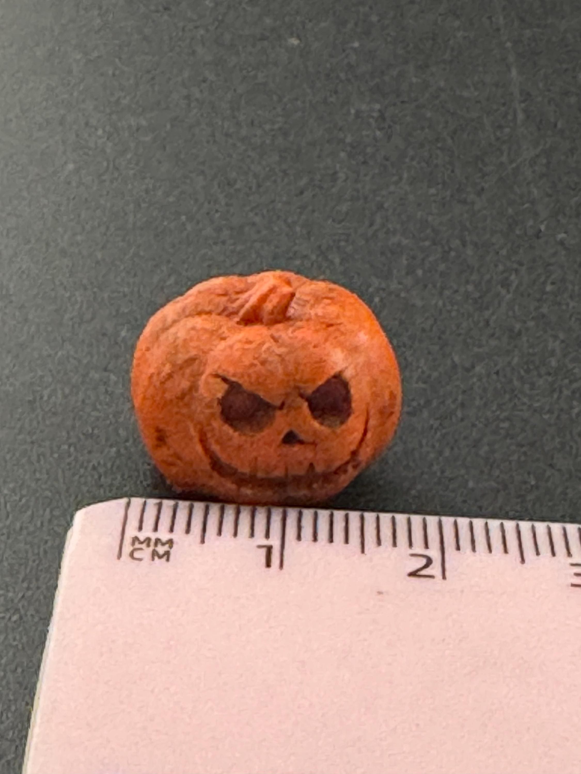 set of 3 miniature scary pumpkin cake topper decorations, craft scenery, dollhouse