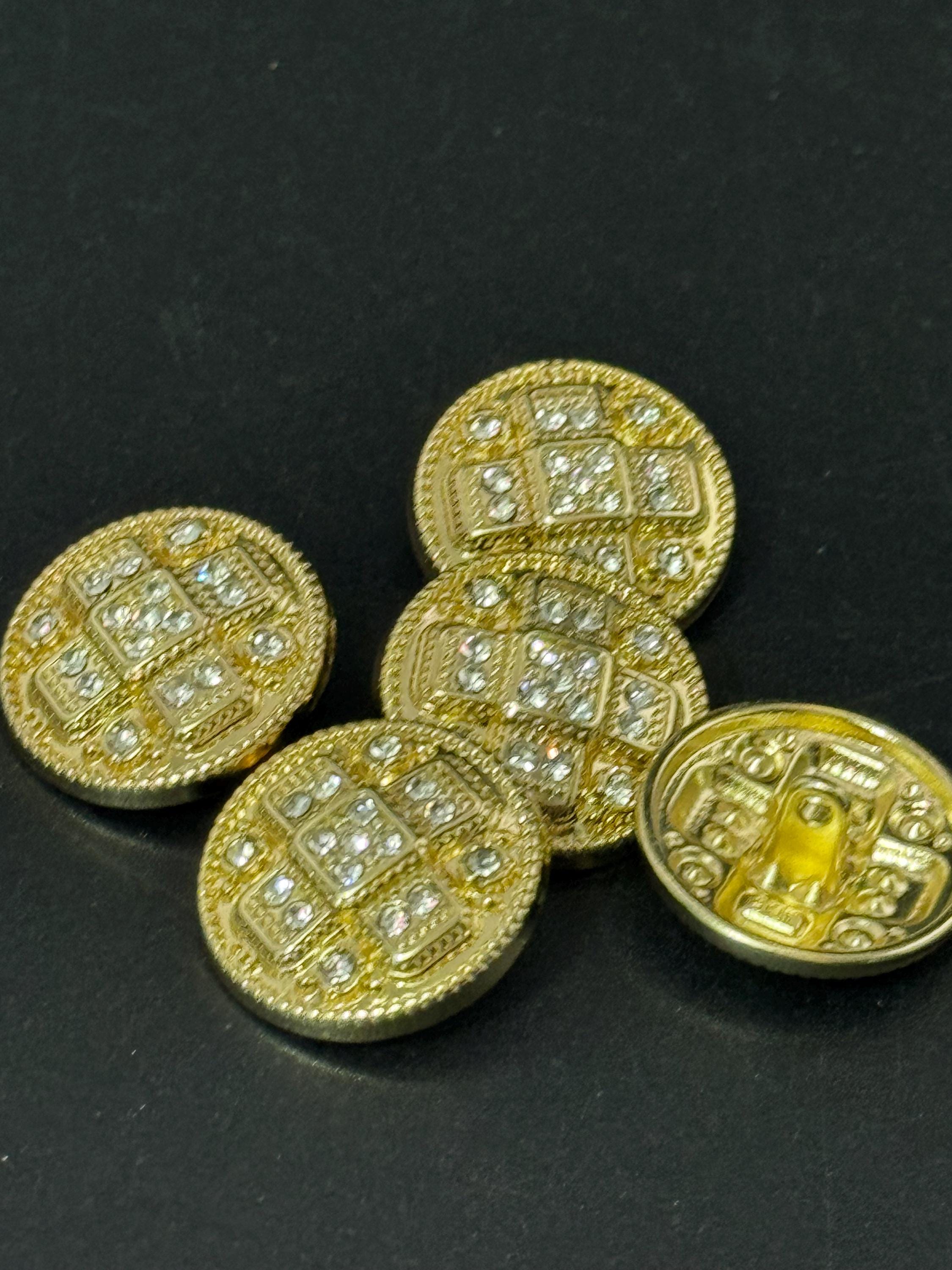 Set of 5 Gold Tone Diamanté Crystal Shank Buttons (23mm)