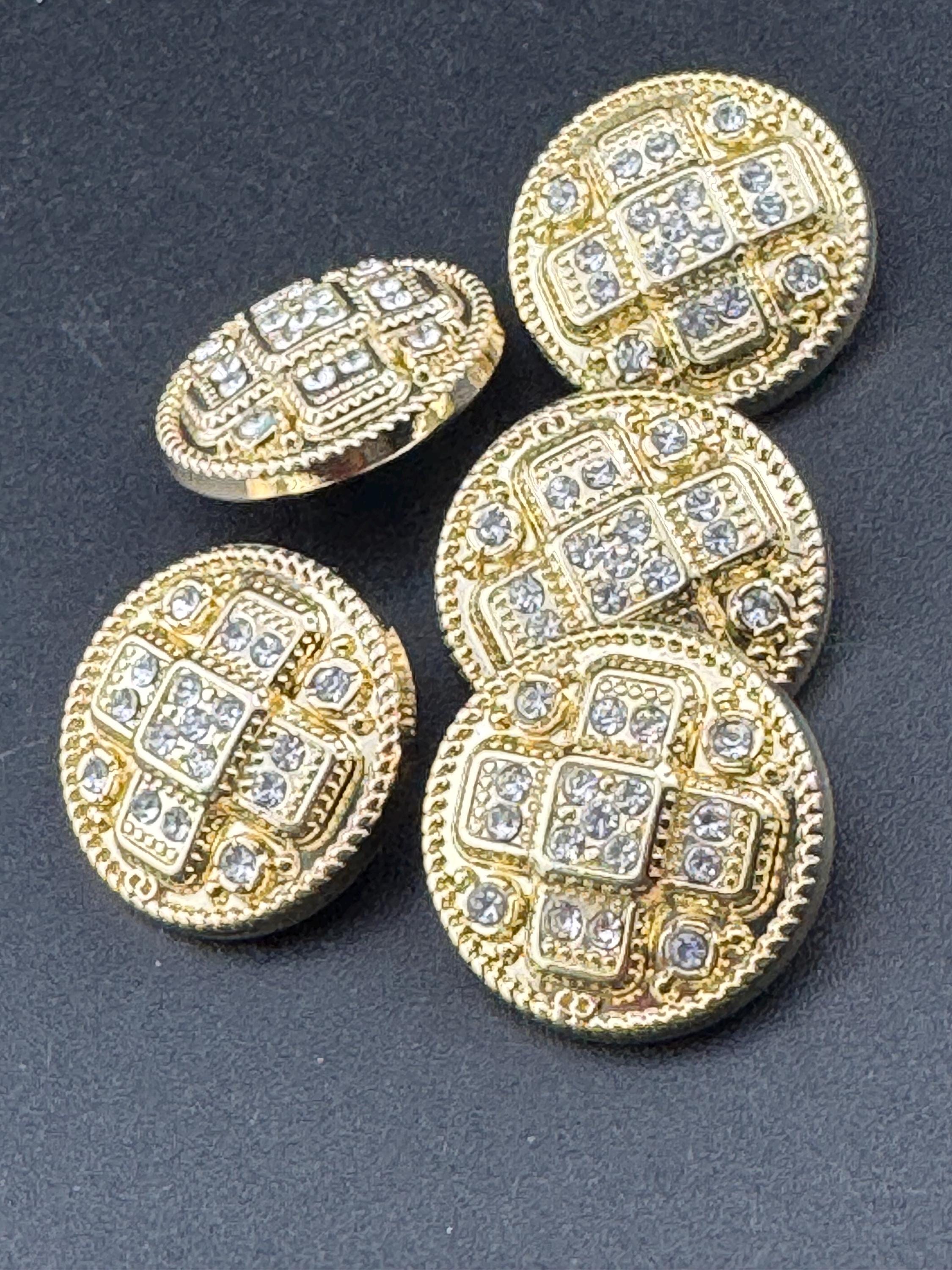 Set of 5 Gold Tone Diamanté Crystal Shank Buttons (23mm)