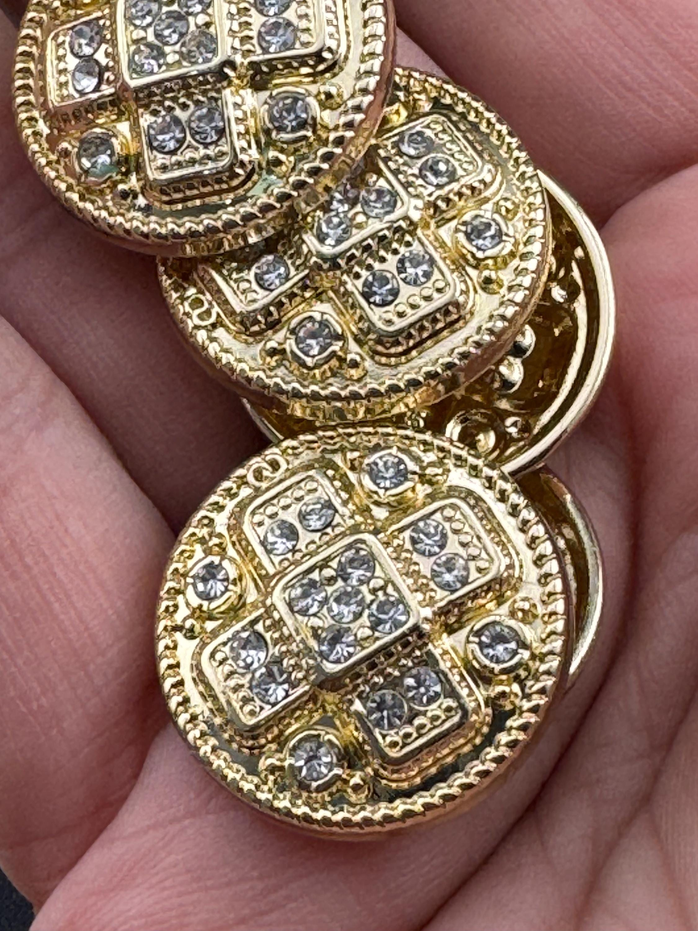 Set of 5 Gold Tone Diamanté Crystal Shank Buttons (23mm)