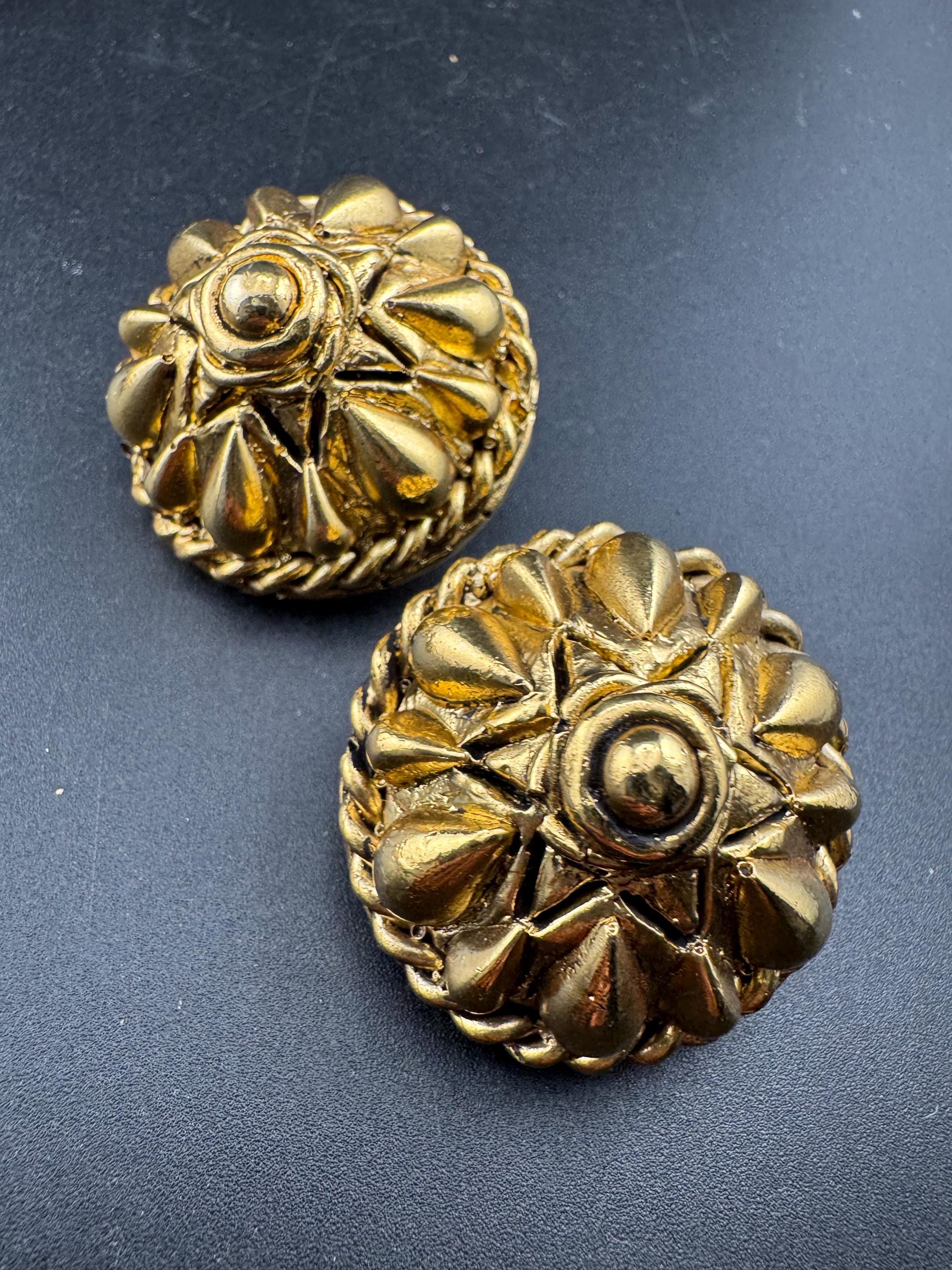 Jacky de G big gold domed Clip On Earrings: Oversized designer studs
