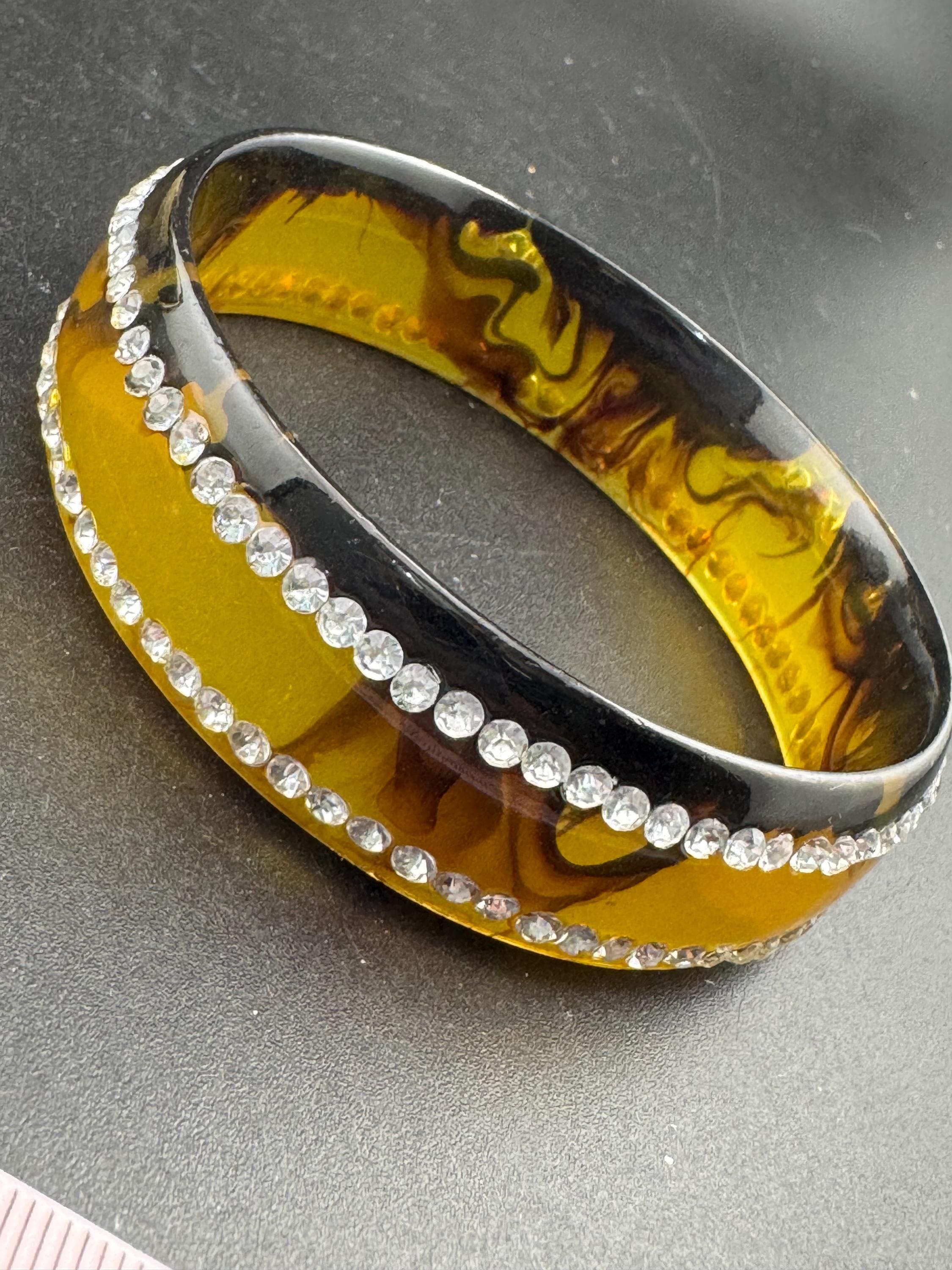 Early Faux tortoiseshell brown paste plastic 2cm wide bangle bracelet : vintage 50s