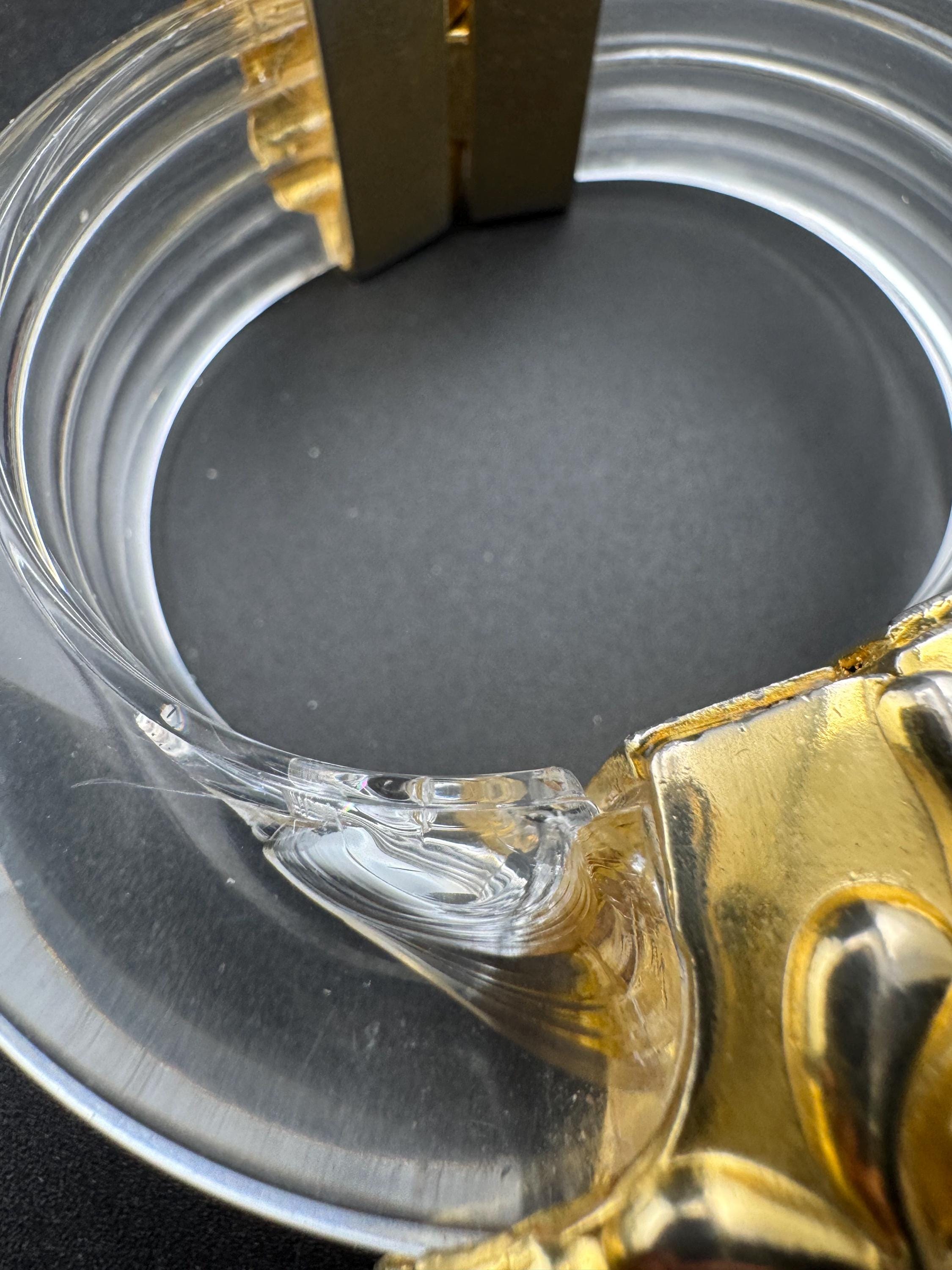 Art Nouveau Chrysanthemum Clamper Bangle: Gold Acrylic Lucite, Retro Repro