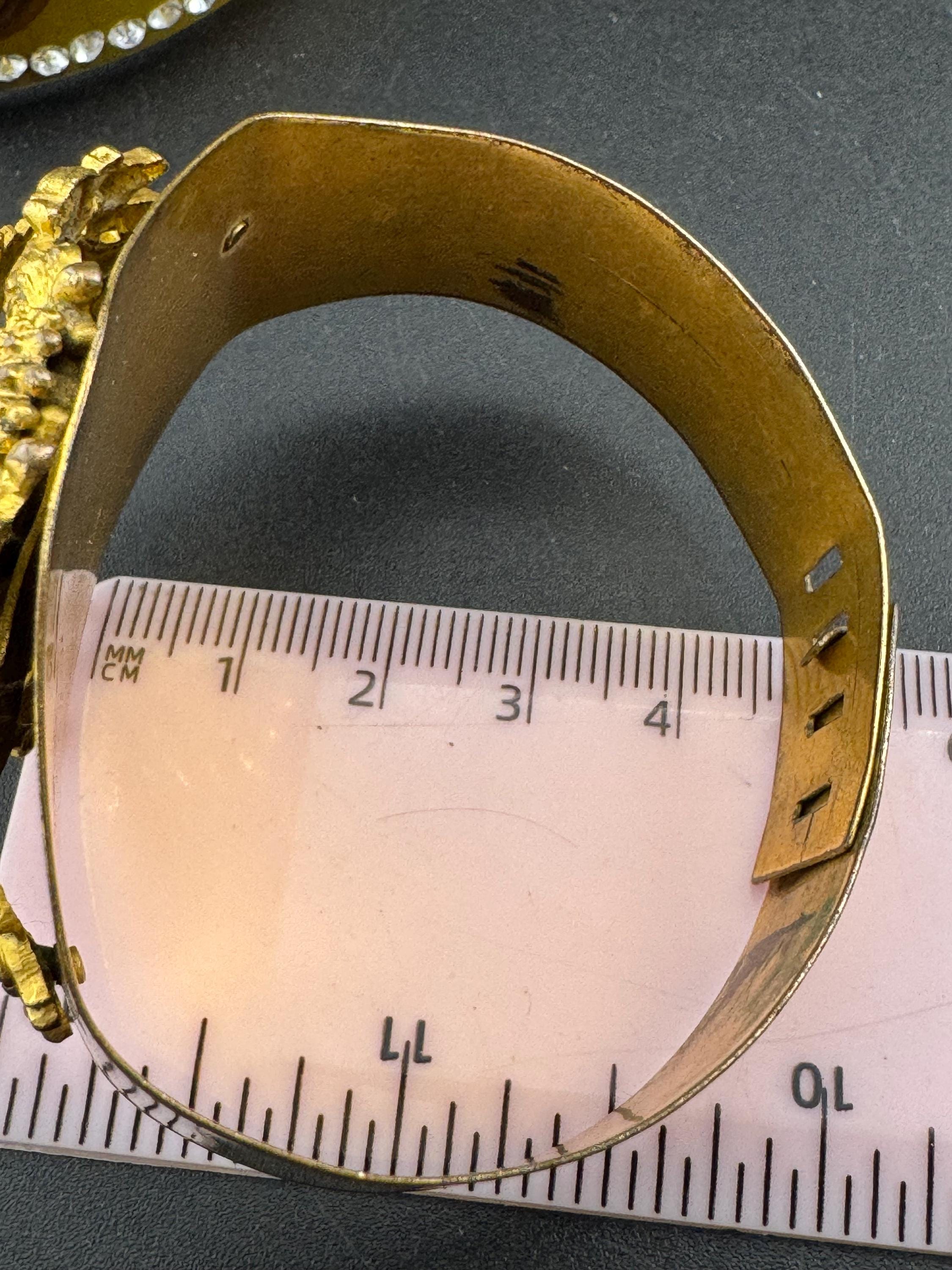 Antique Georgian Brass Bangle Bracelet: Shell & Floral, Gold Tone