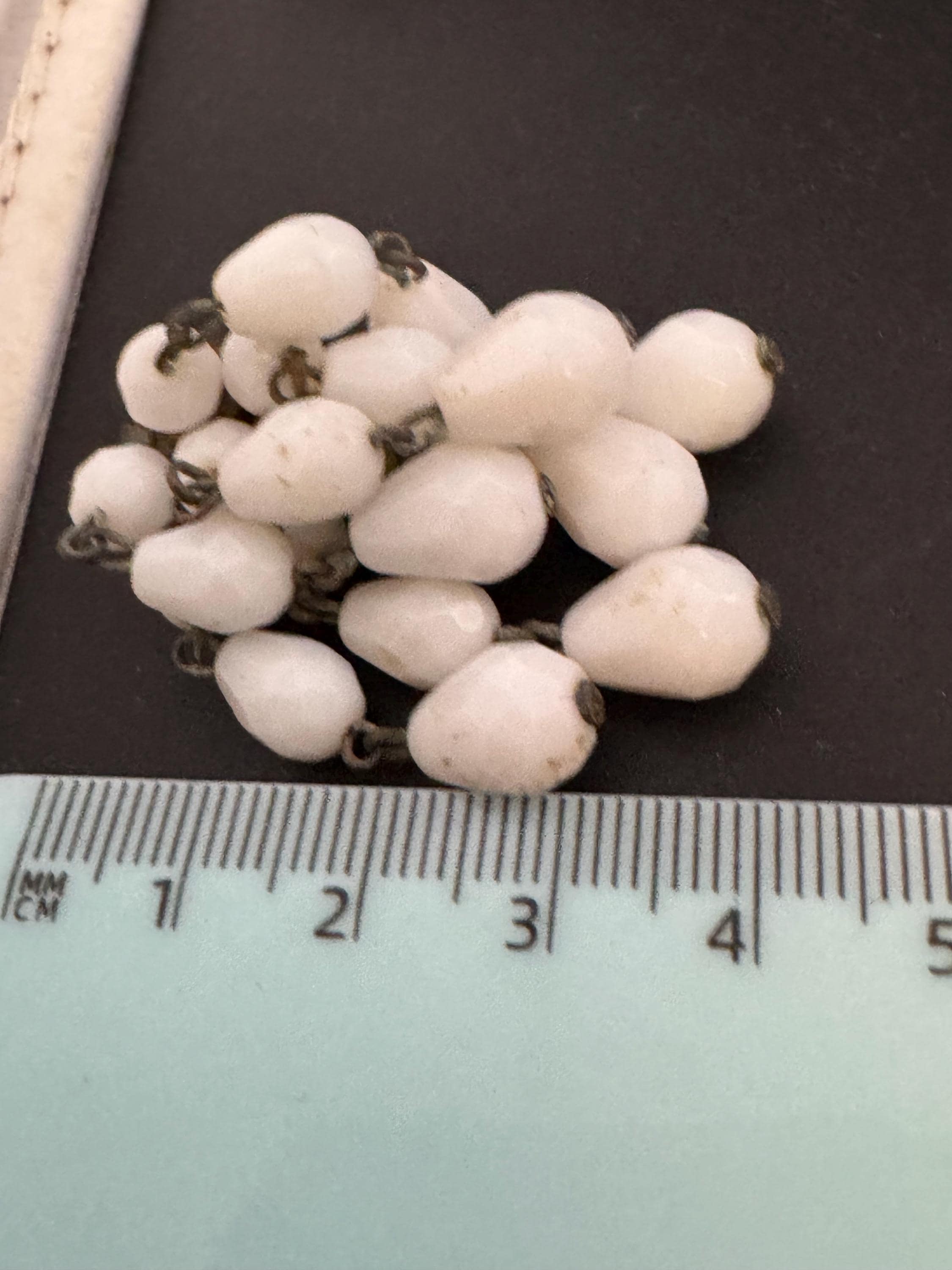 Vintage white milk glass floral beaded Cluster Clip On waterfall Earrings 1940s 1950s