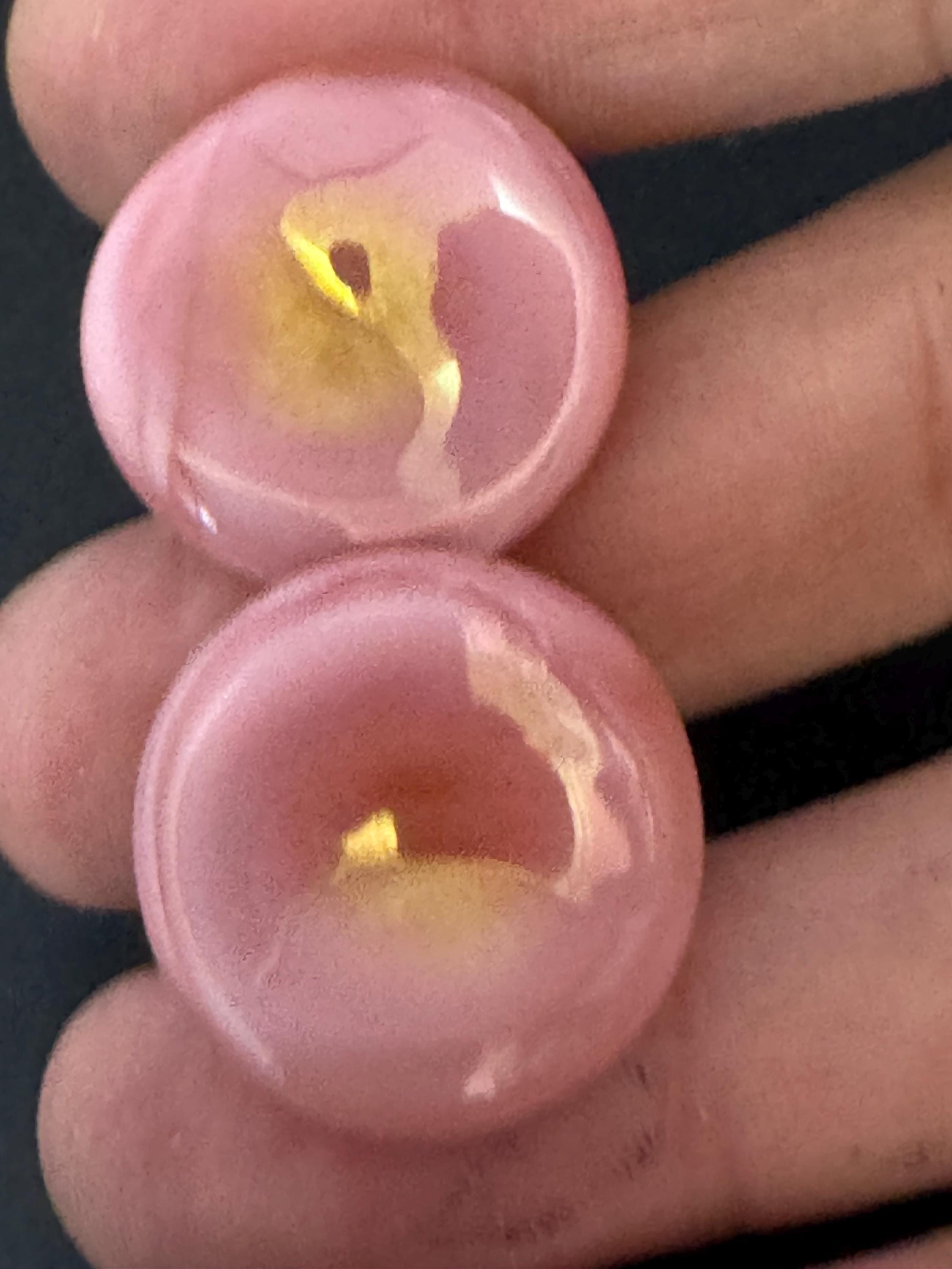 Vintage 2cm pink gold lustre glass button Clip On Earrings