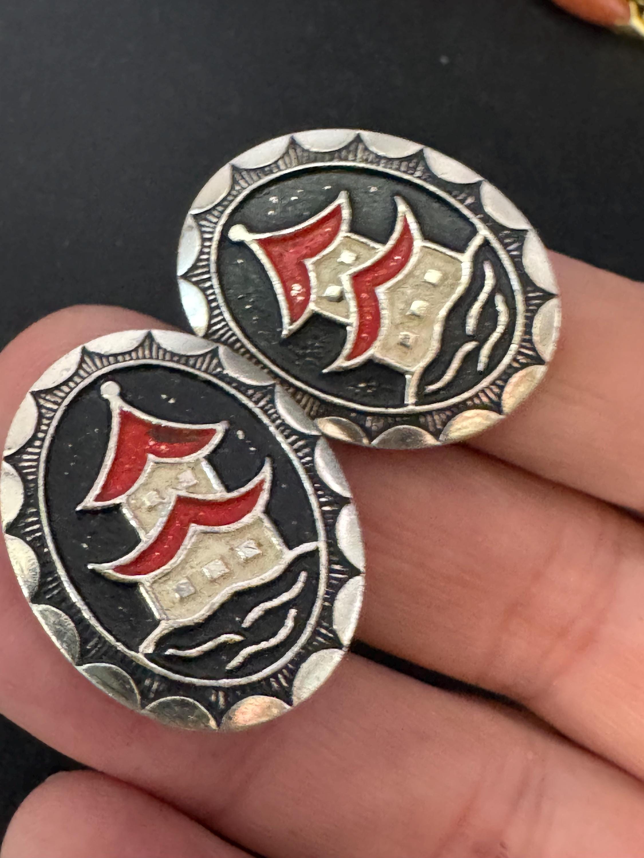 Novelty Japanese enamel pagoda clip on earrings, Eloxal lightweight