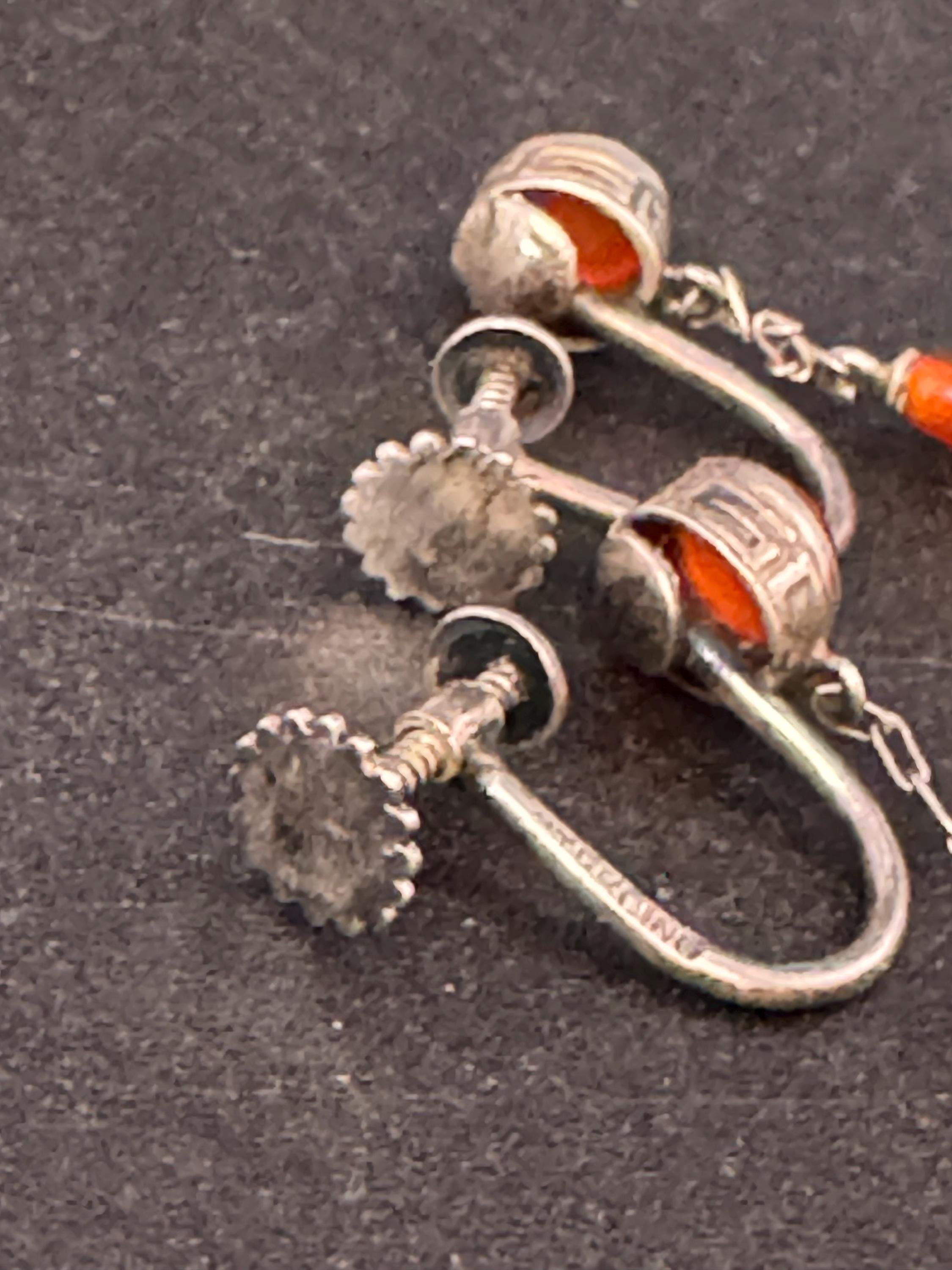 Antique Carnelian Teardrop Earrings: 1920s Screw Back Clip-Ons