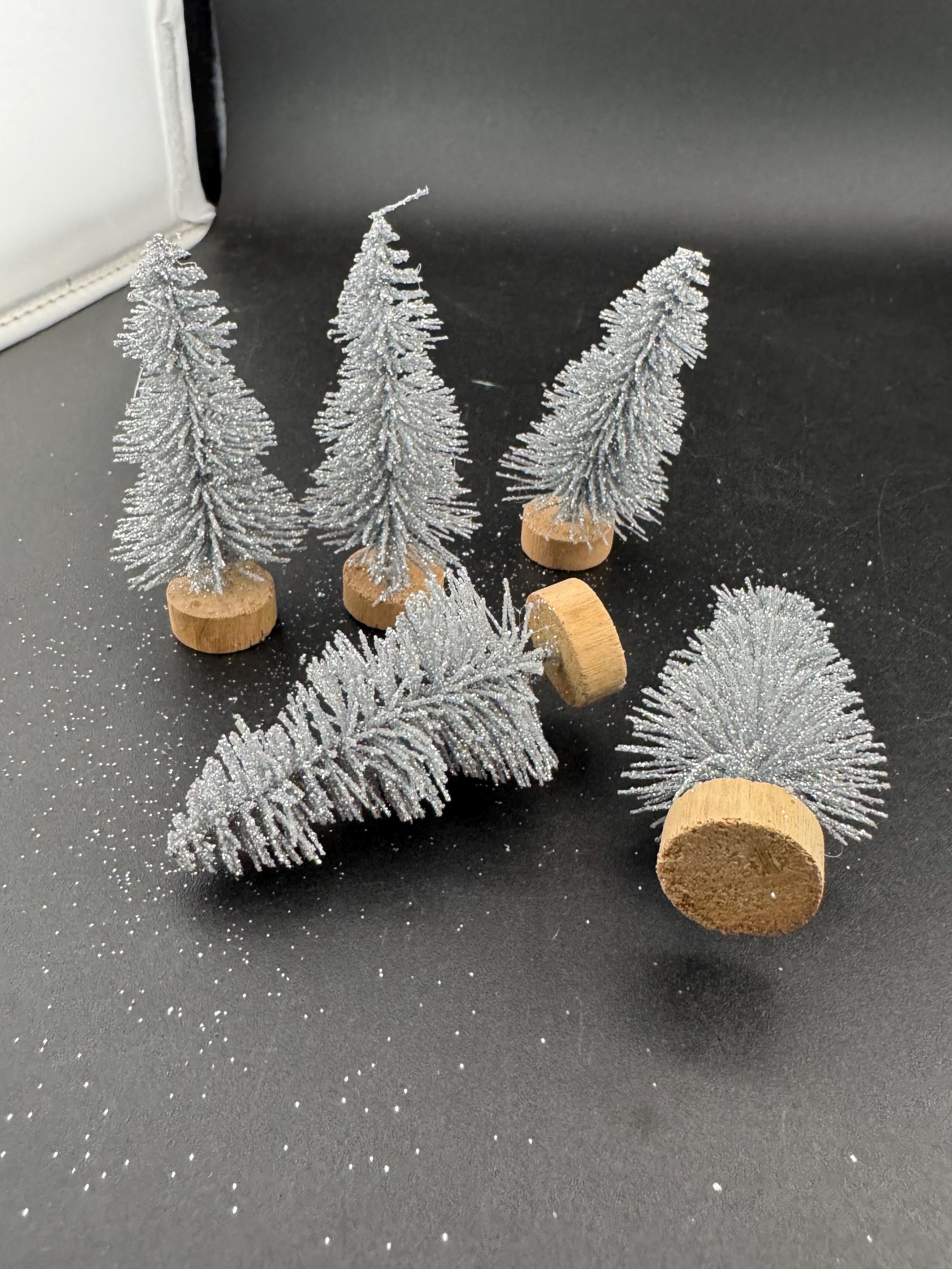 Miniature silver Christmas Tree Cake Toppers: 6cm Craft Trees (Set of 5)