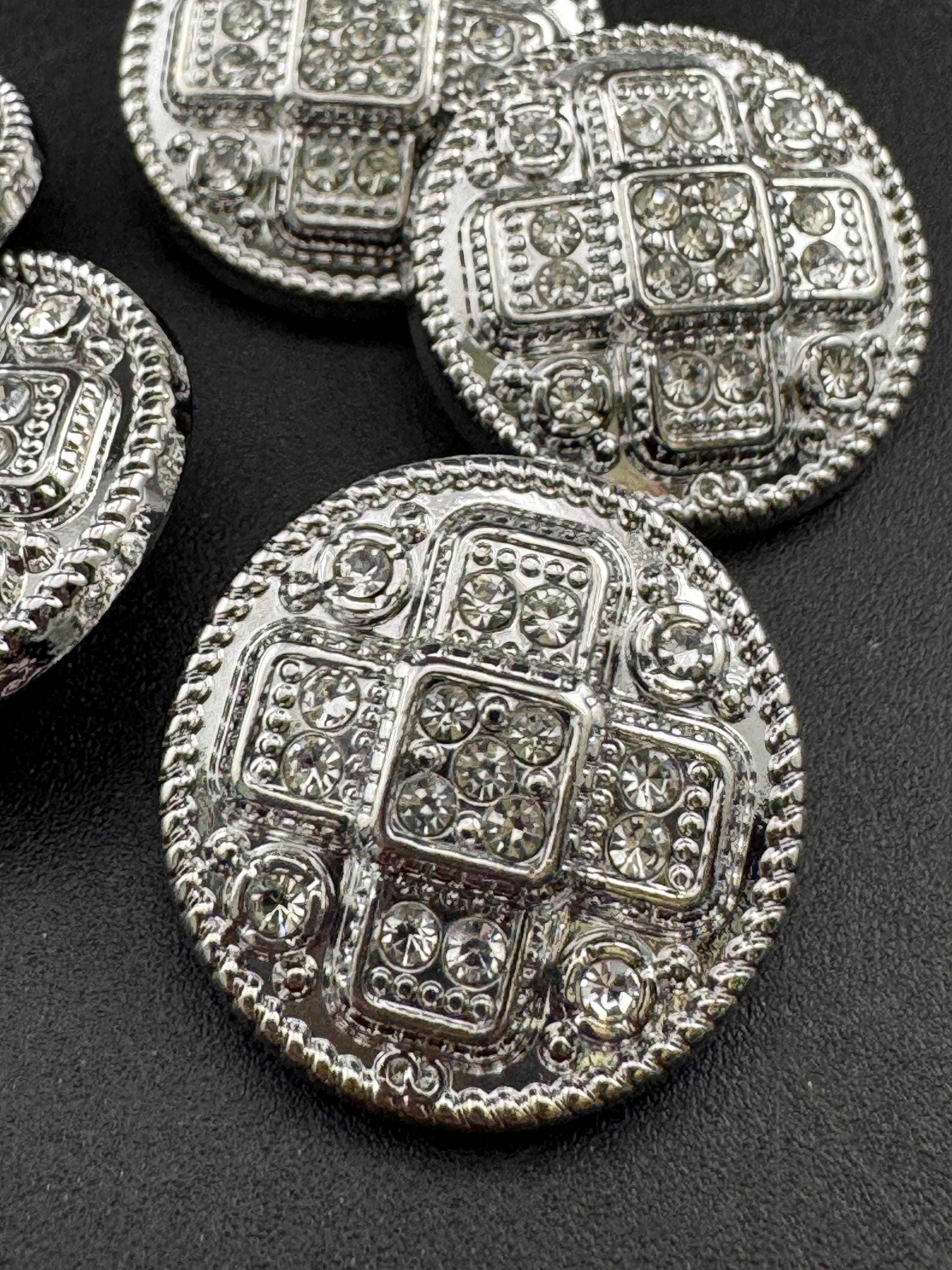 Set of 5 silver Tone Diamanté Crystal Shank Buttons (23mm)