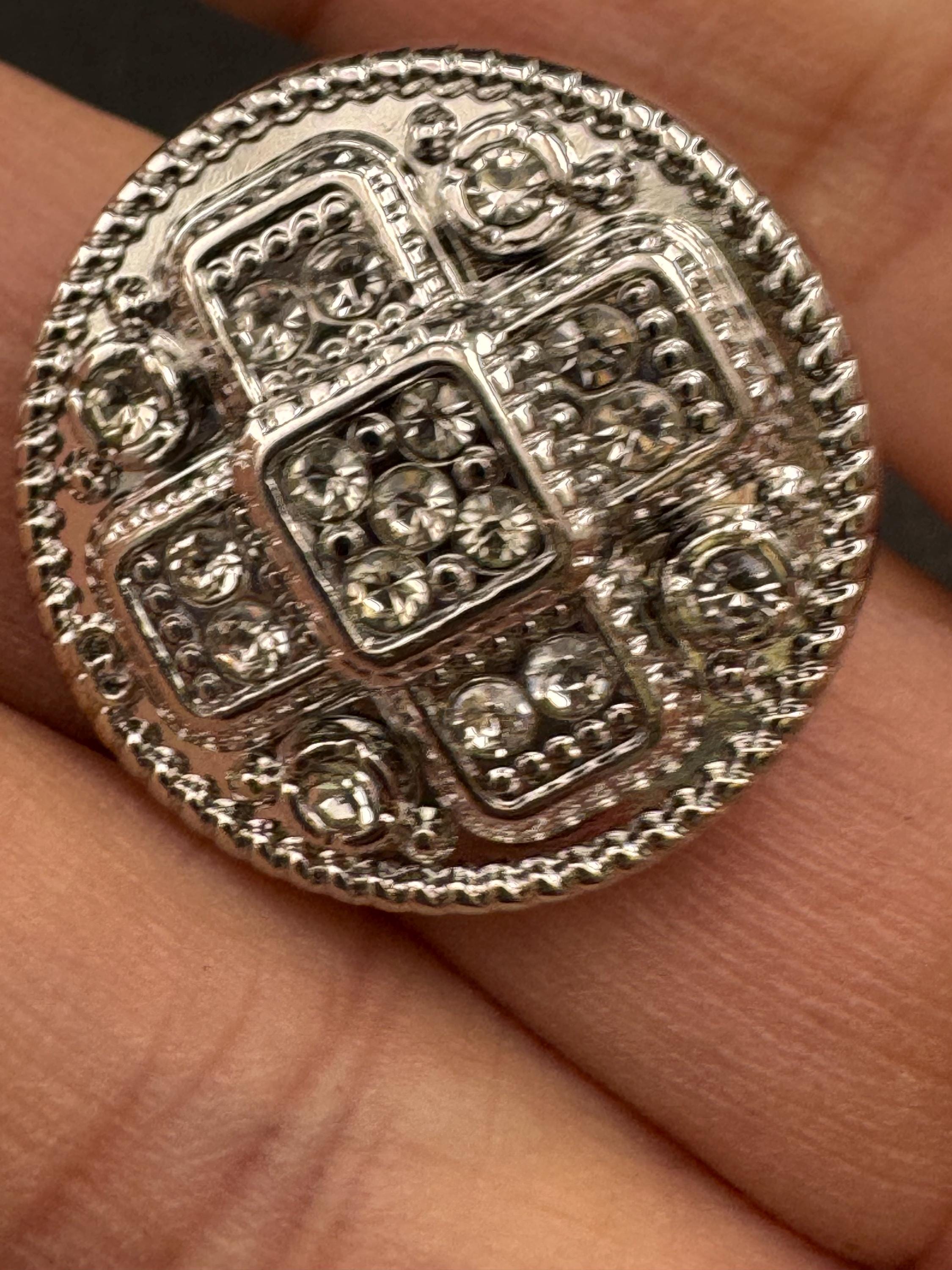 Set of 5 silver Tone Diamanté Crystal Shank Buttons (23mm)