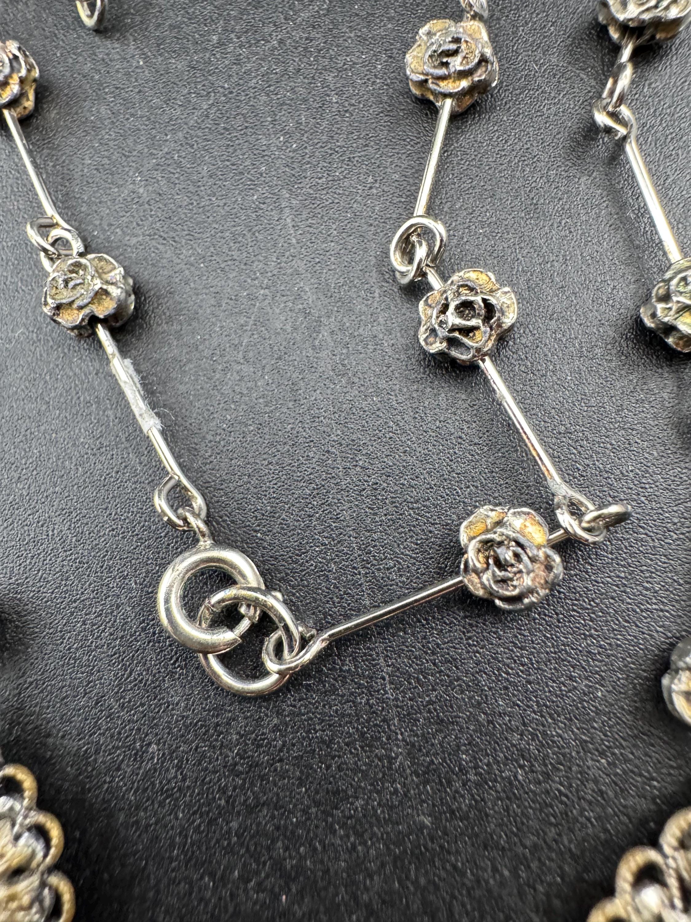 Antique czech filigree necklace with faux pearls collar length
