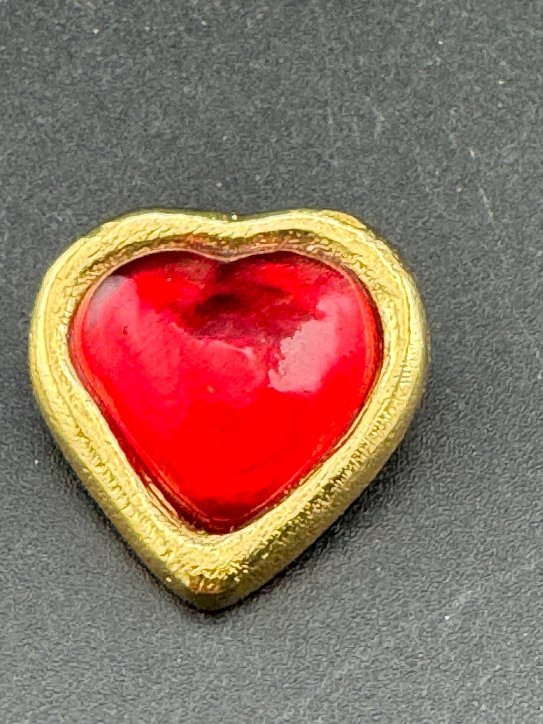 YSL Yves Saint Laurent red love heart brooch, vintage designer jewellery
