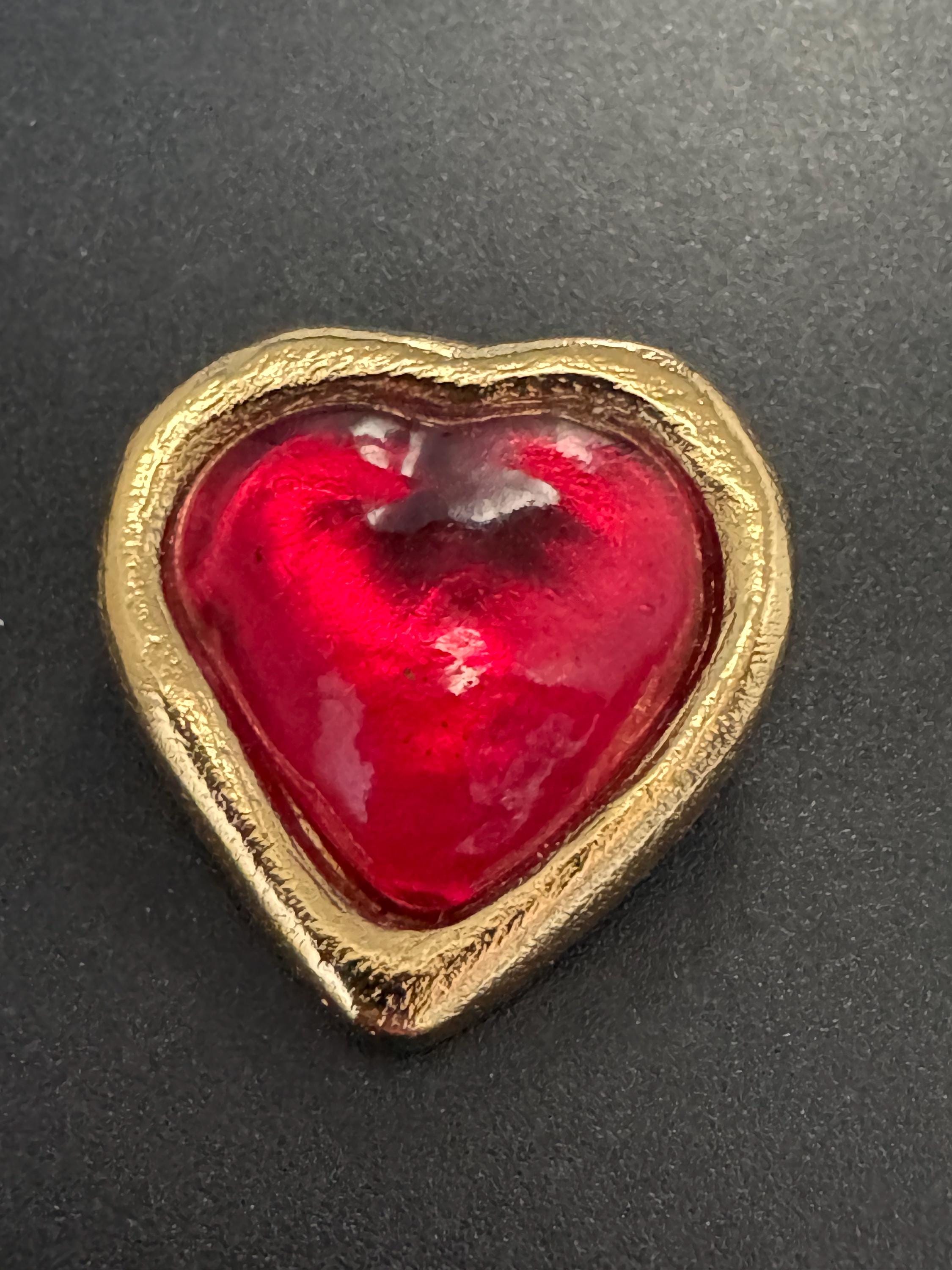YSL Yves Saint Laurent red love heart brooch, vintage designer jewellery