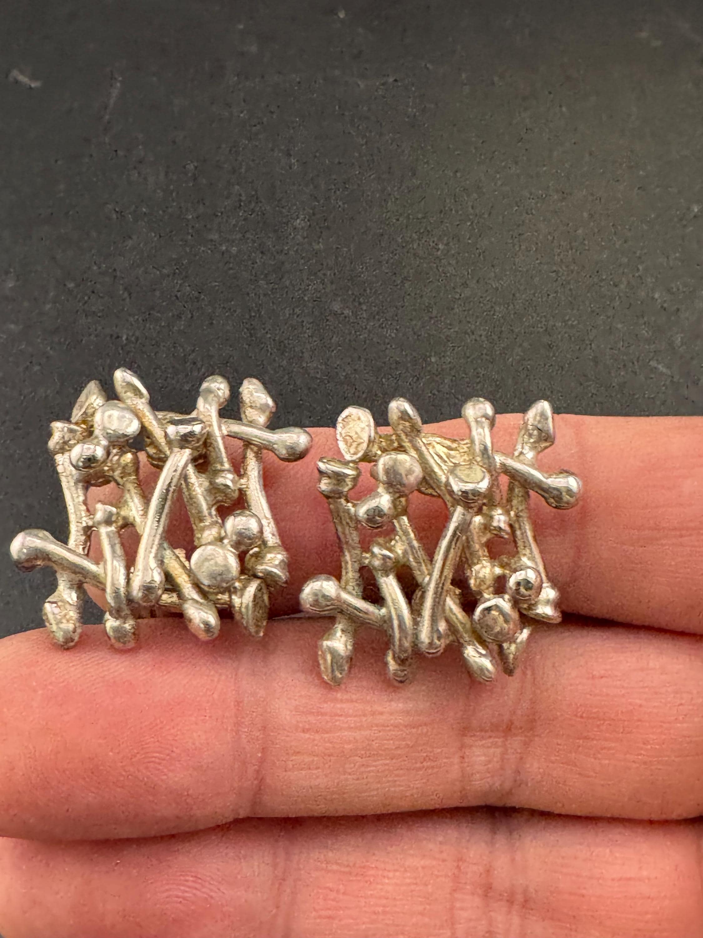 Signed dolce vita Silver tone modernist clip on earrings French designer