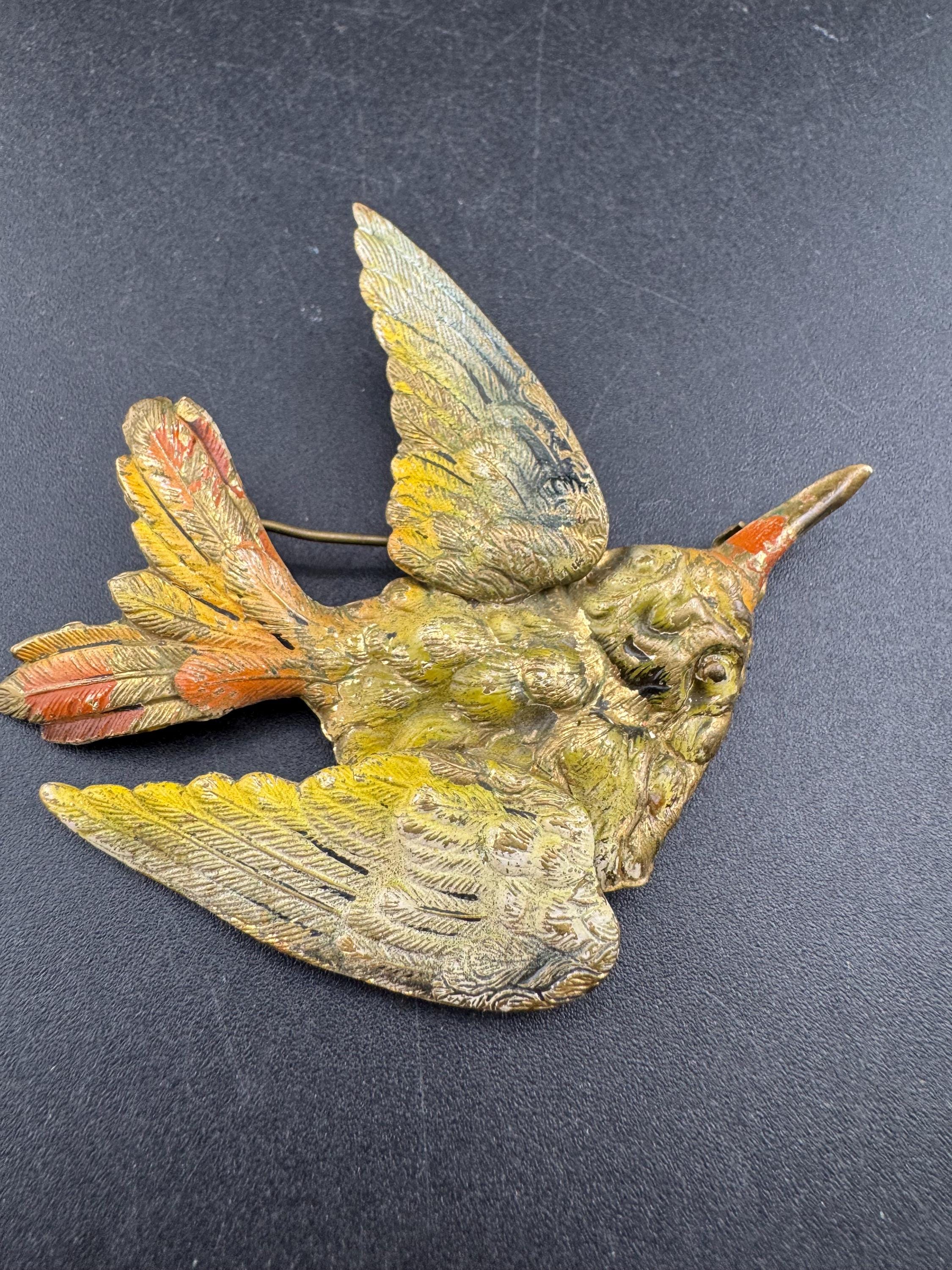 Art Deco Czech cold painted bird  Brooch: coloured Enamel 6cm