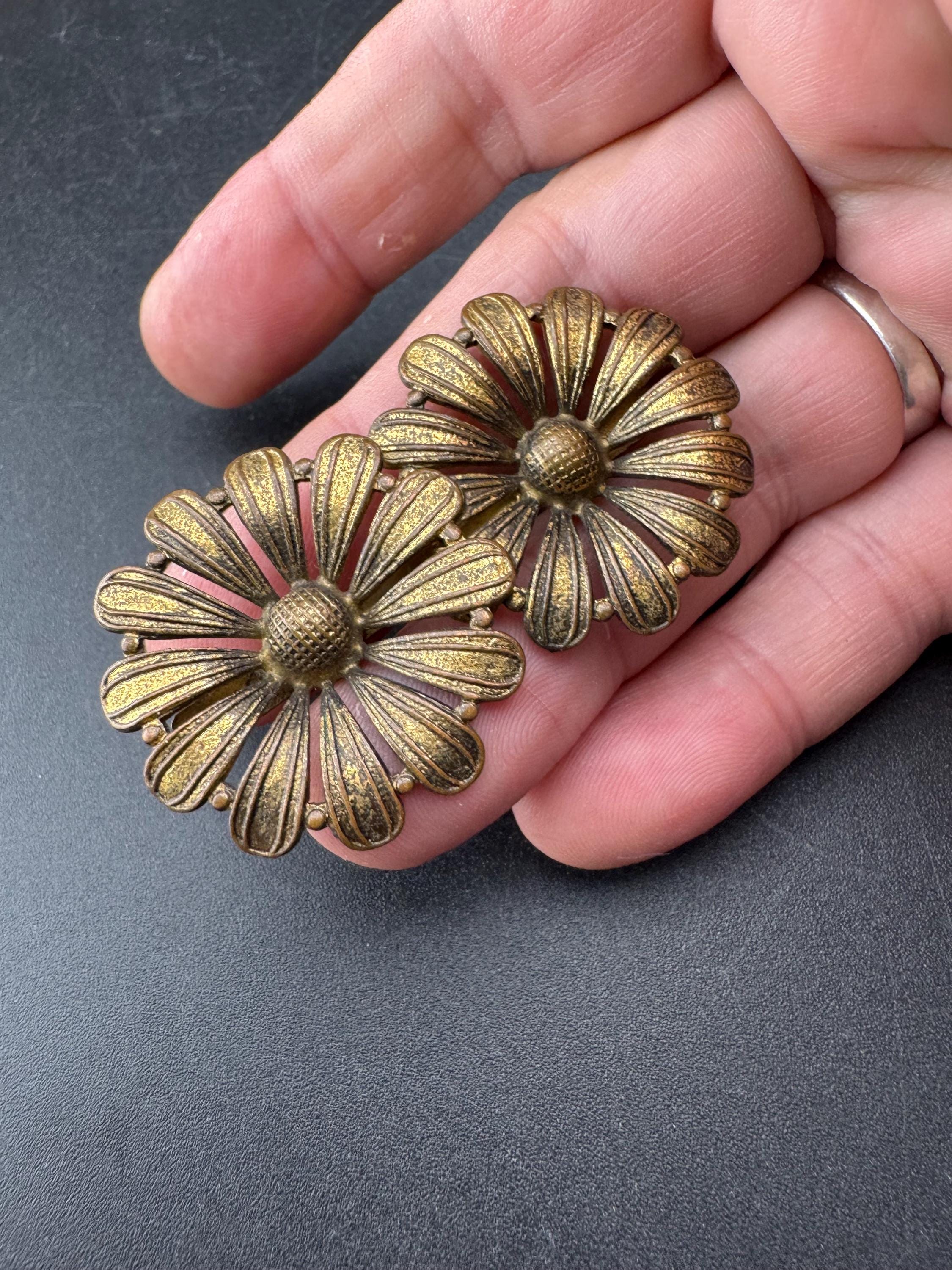 Art Deco Czech brass floral brooch 1920s 1930s