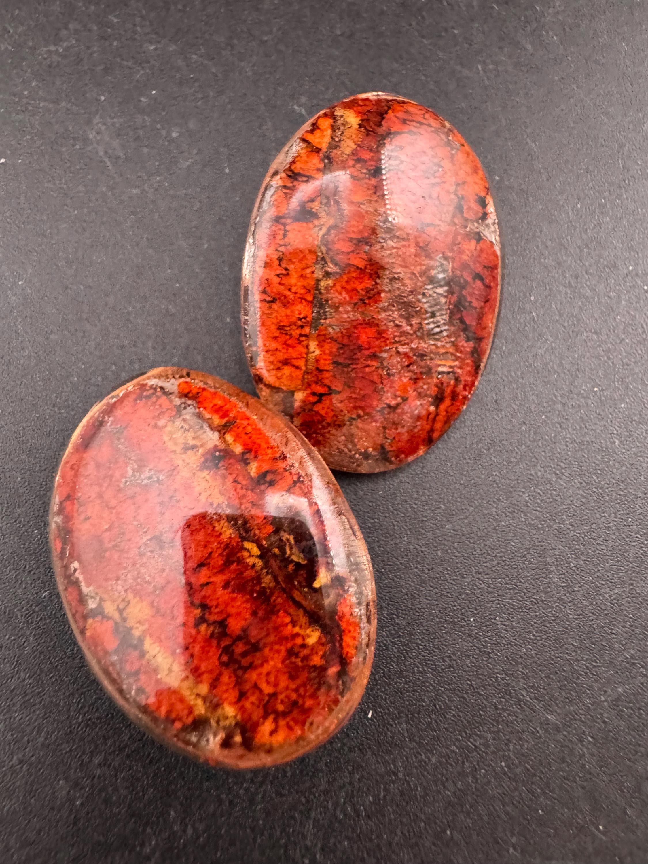 Oversized vintage oval russet brown   low domed plastic Clip On Earrings 4cm
