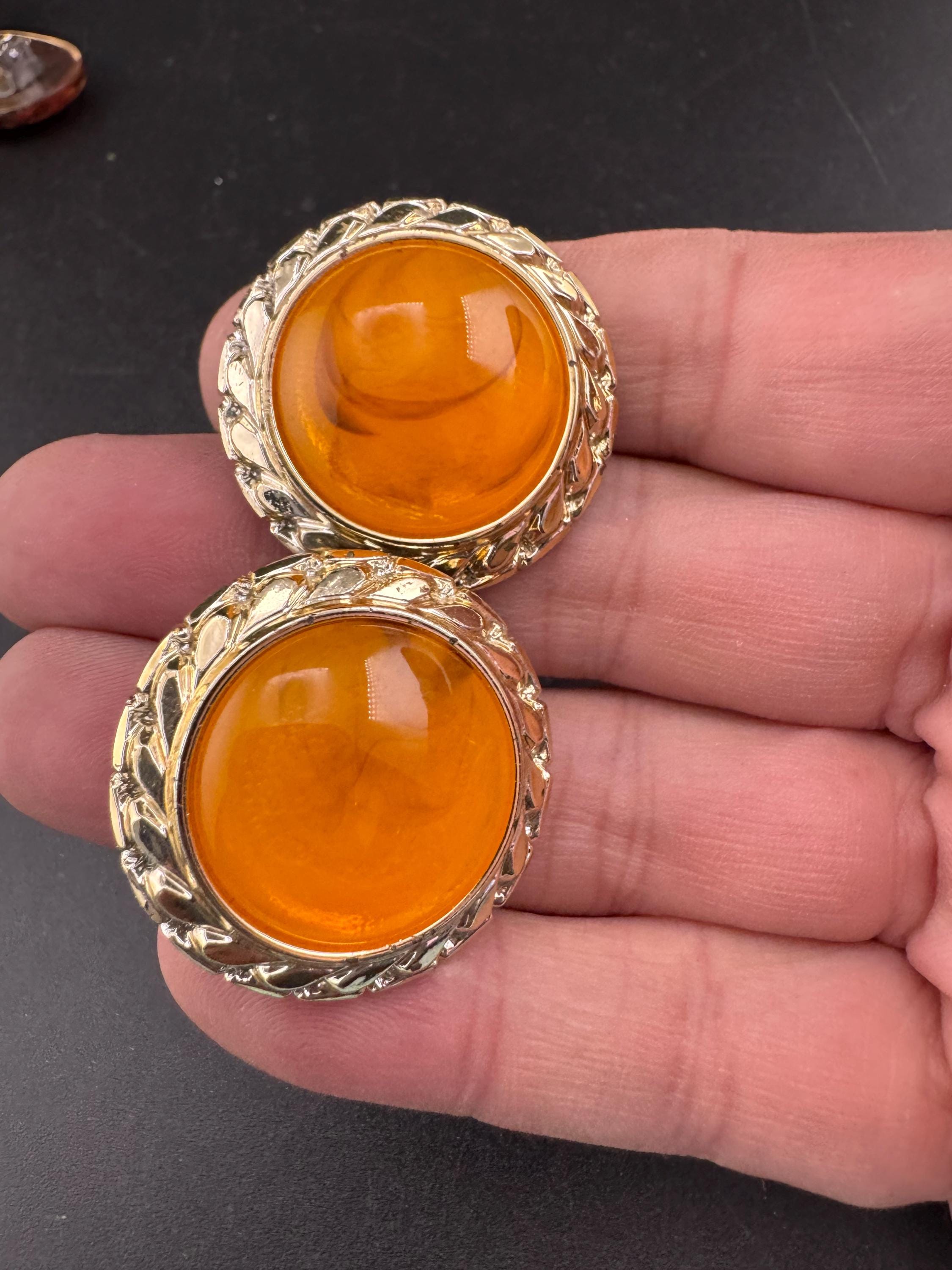 Oversized orange plastic 3cm cabochon large clip on earrings