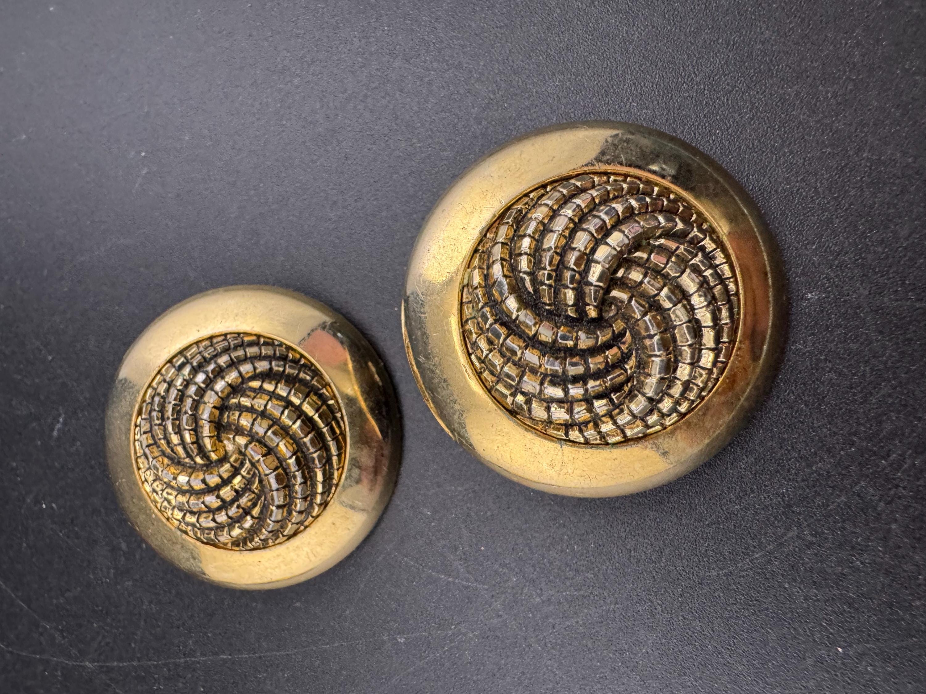 oversized round gold tone plastic disc button domed clip on earrings