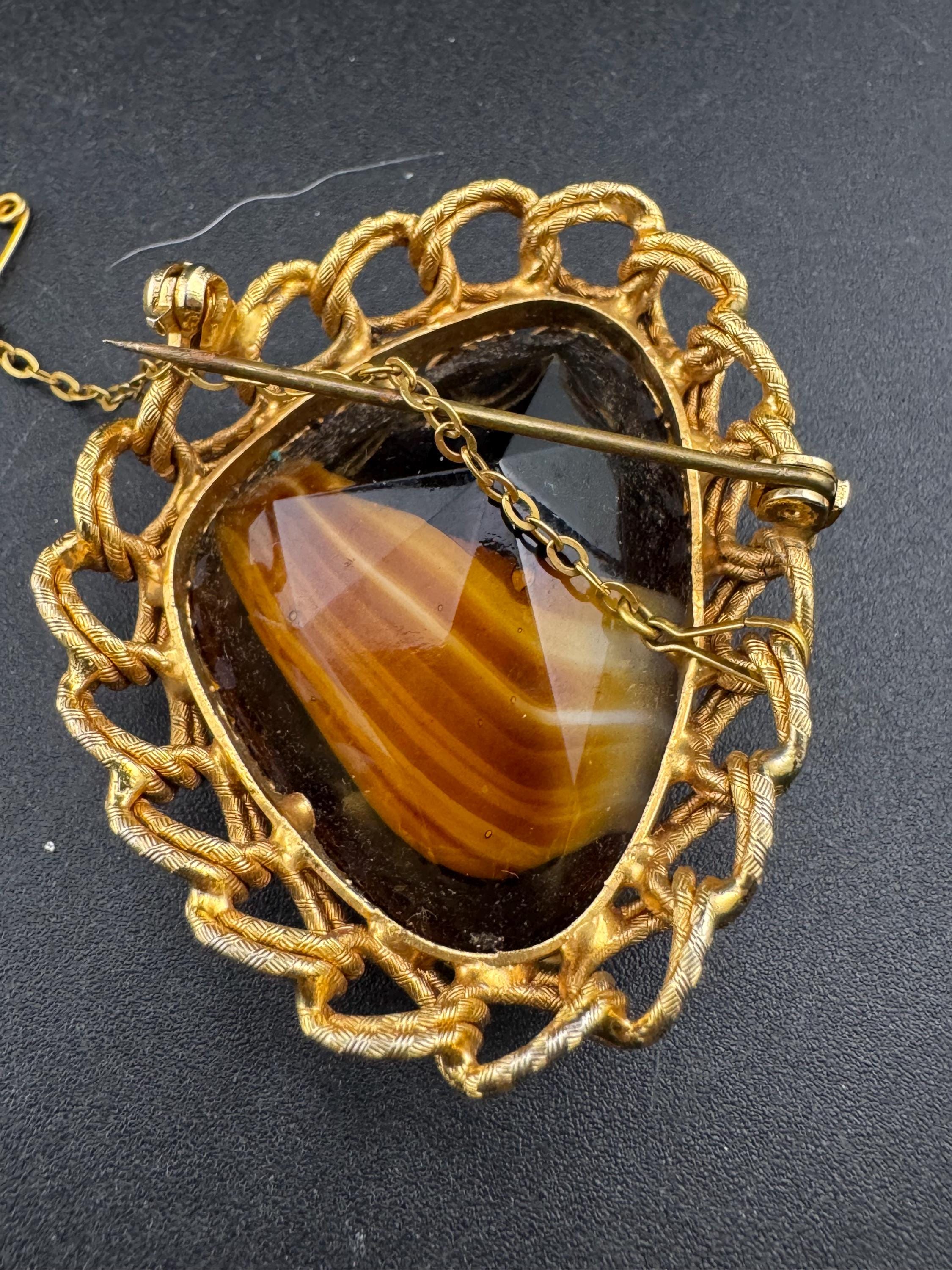 Vintage Oversized Celtic Brooch: Faux Agate Givre Glass, 1960s