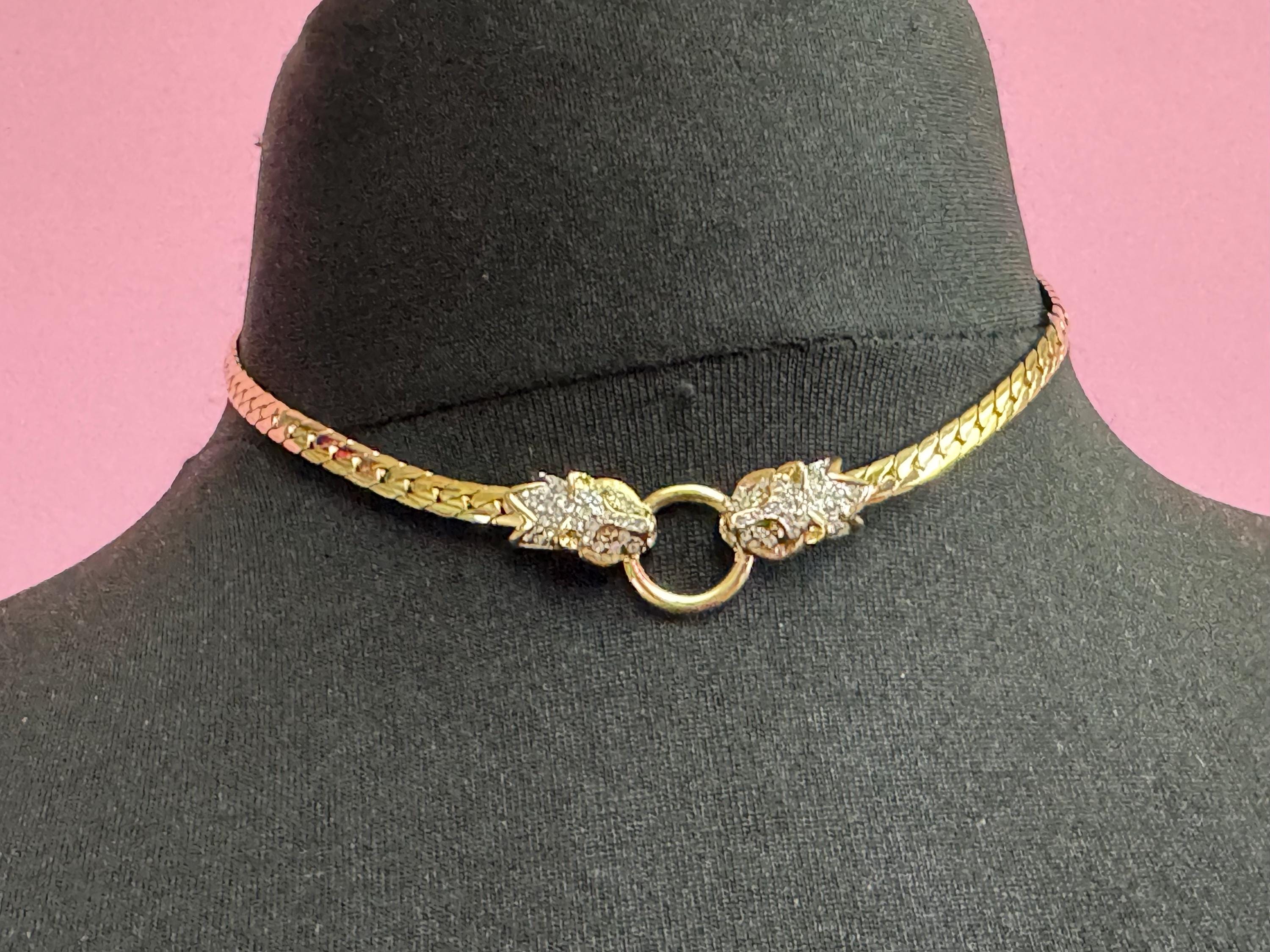 rhinestone diamanté crystal leopard head collar necklace, High end