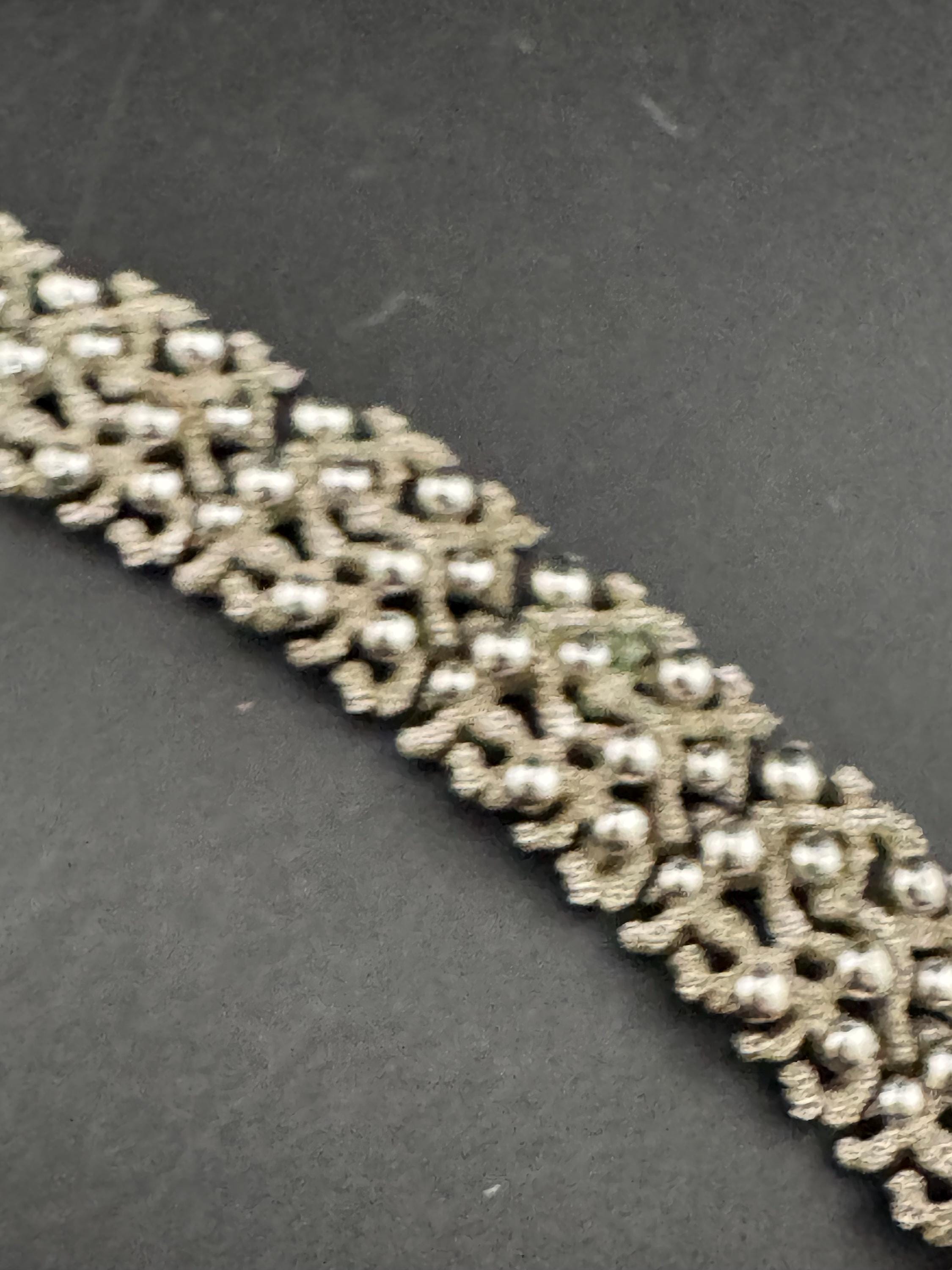 Brutalist ball beaded panel link bracelet 18.5cm , silver tone 1970s