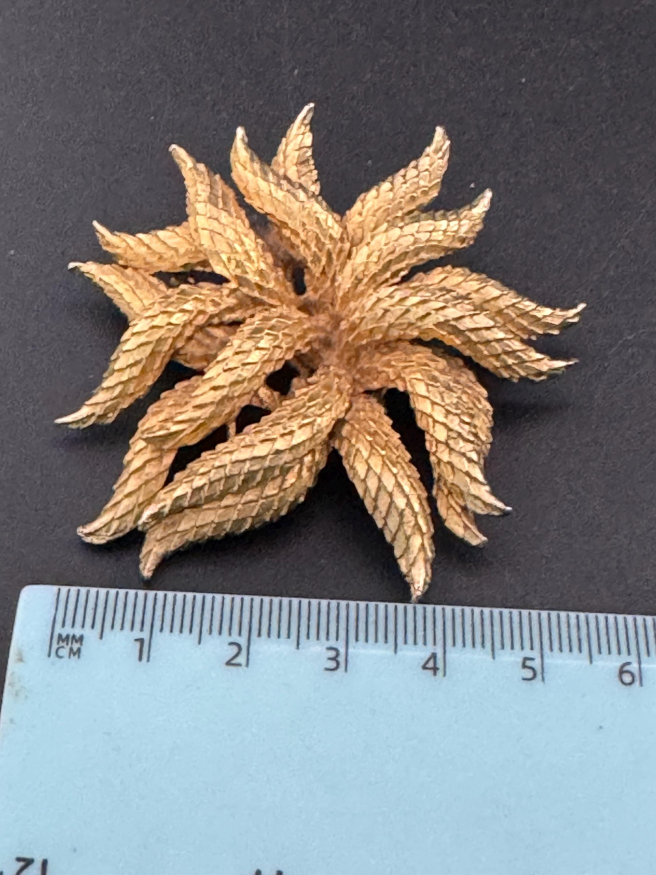 vintage abstract brutalist leaf brooch, gold tone 1970s