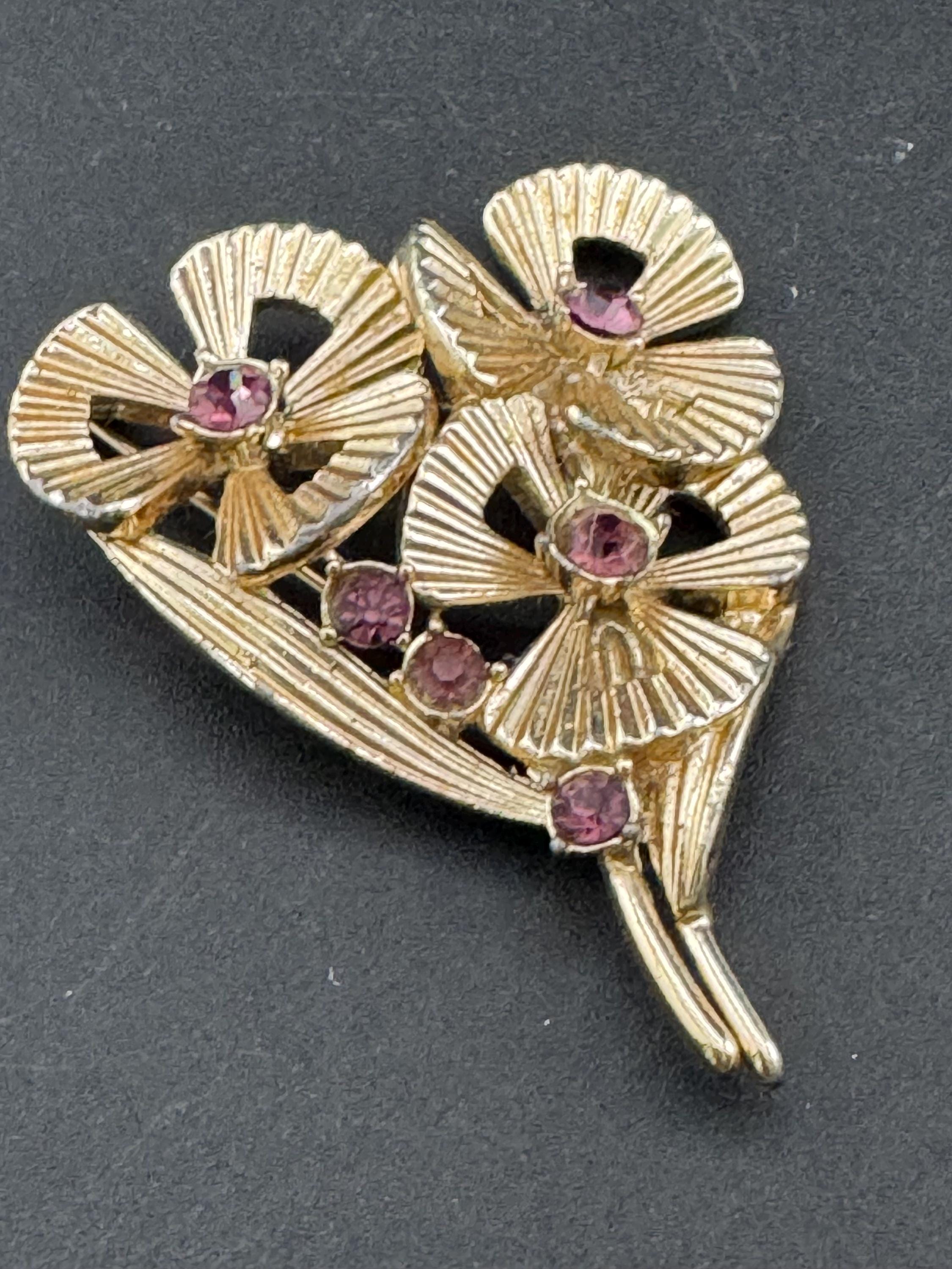 modernist textured bouquet brooch with amethyst stones 5cm