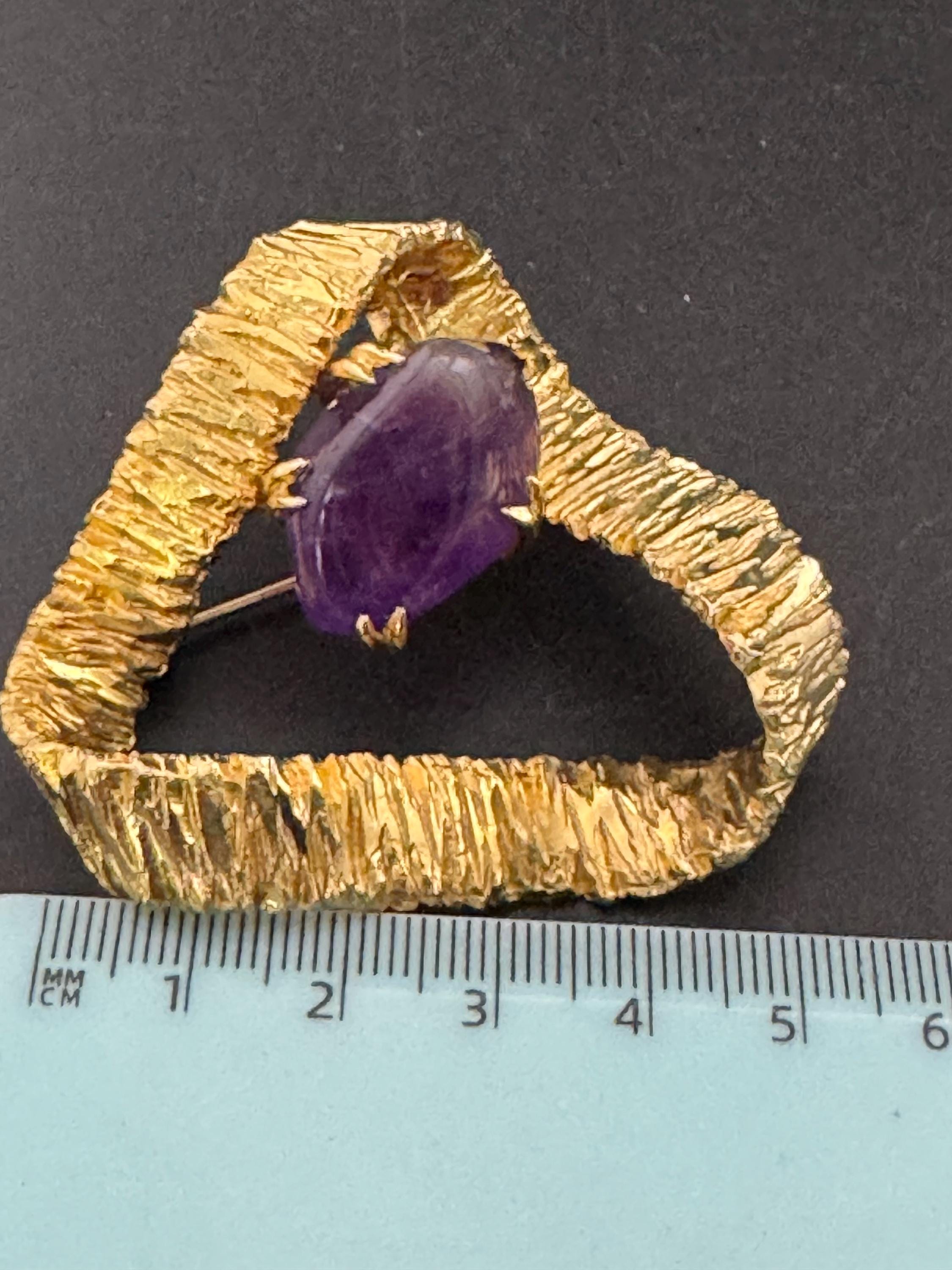 vintage oversized abstract triangle bark brooch gemstone amethyst stone