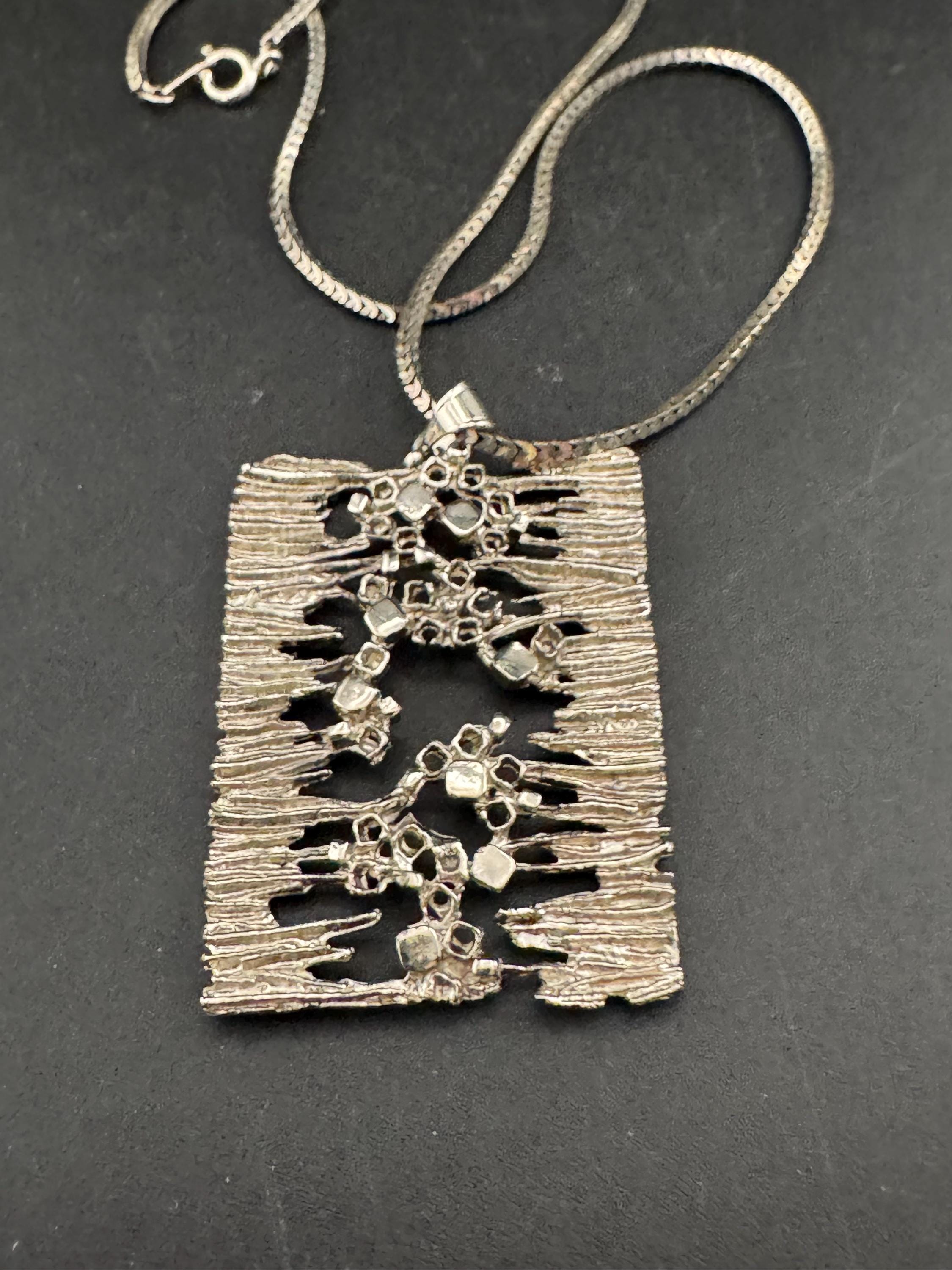 Vintage steel brutalist rectangular pendant necklace