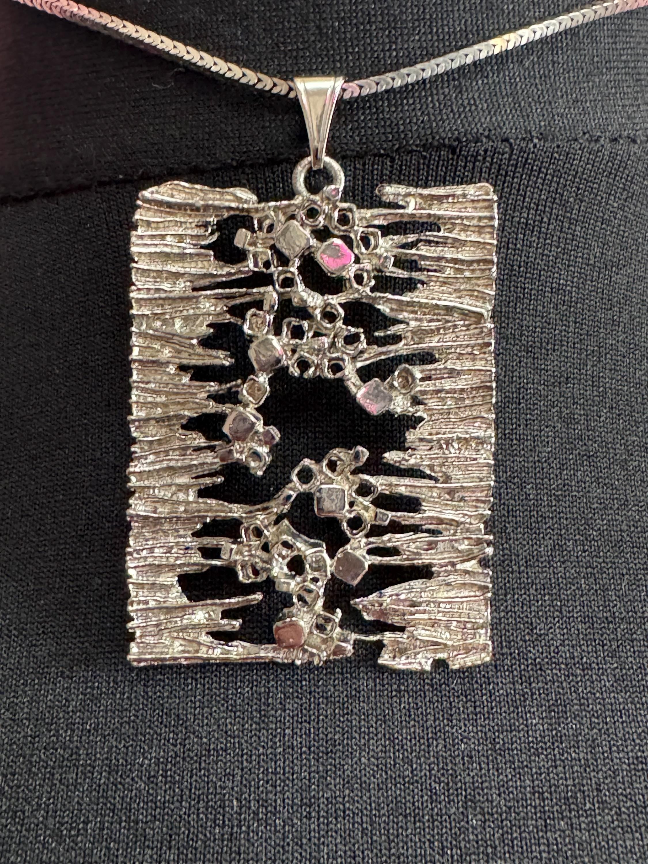 Vintage steel brutalist rectangular pendant necklace