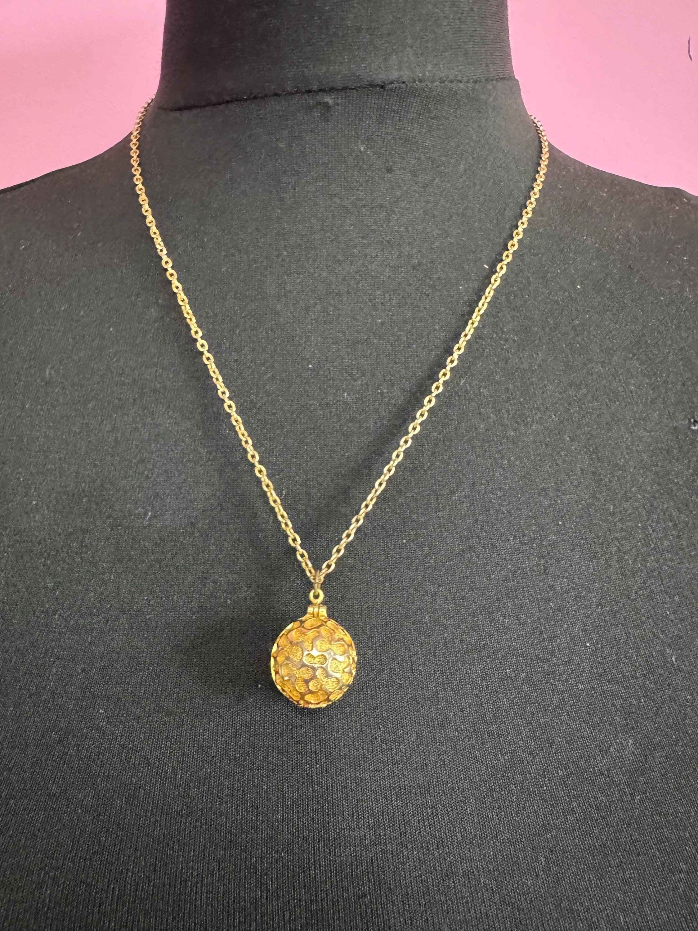 Retro 1980s modernist gold ball Locket Pendant Necklace
