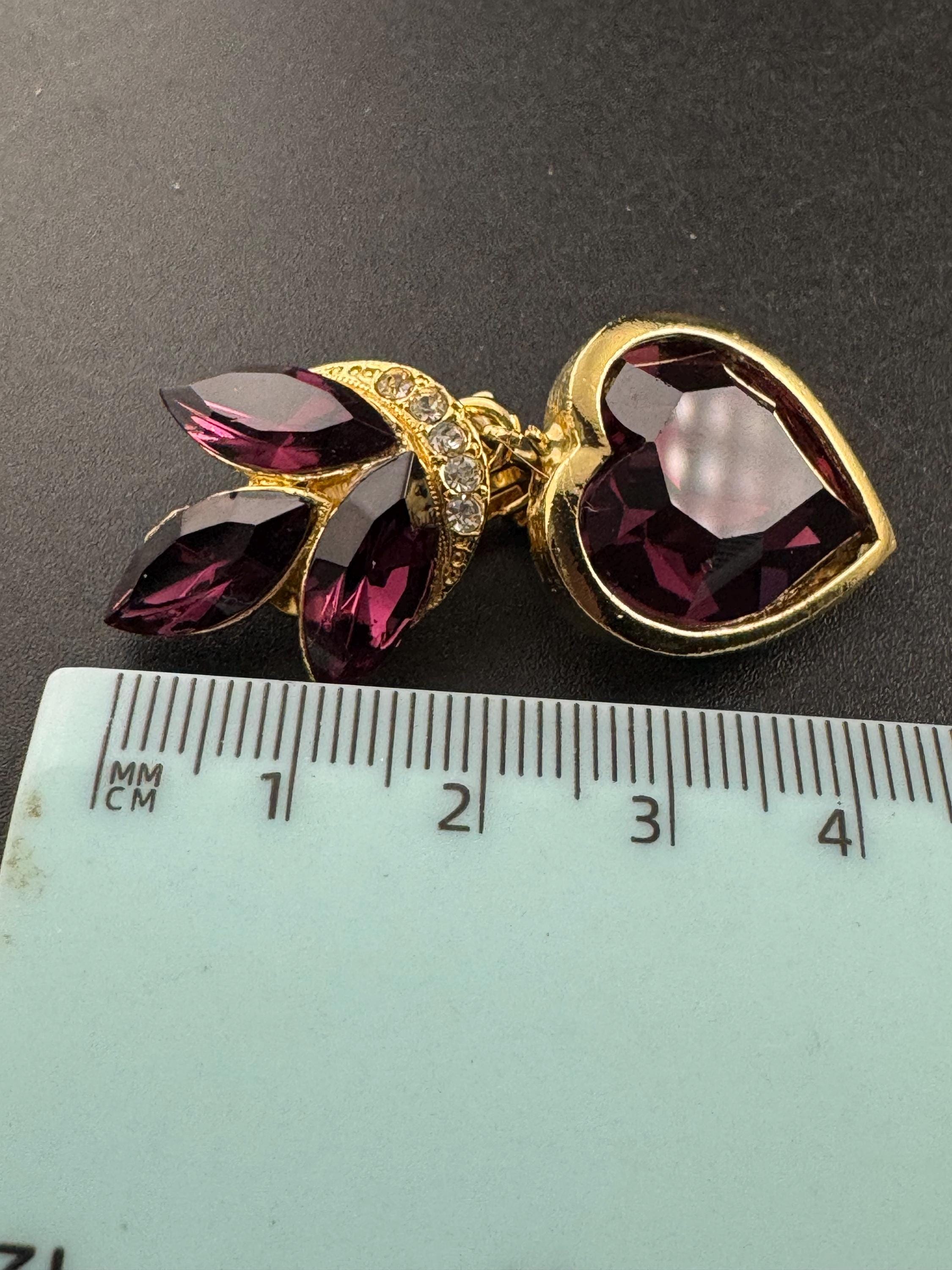 Vintage 1980s Swarovski Crystal dangly Earrings: Gold Tone Purple Crystal