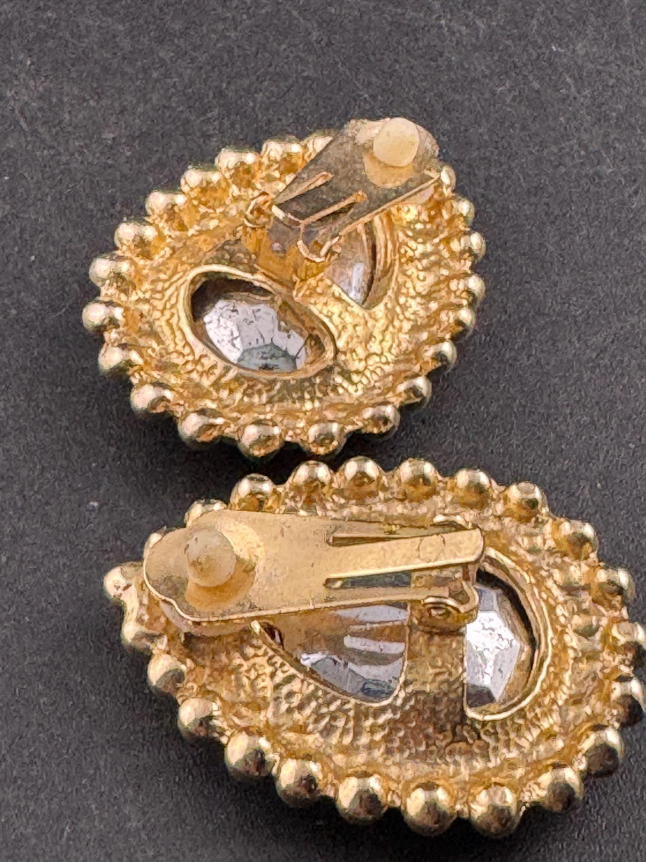 vintage oversized 4cm clear glass crystal teardrop stud earrings , gold tone