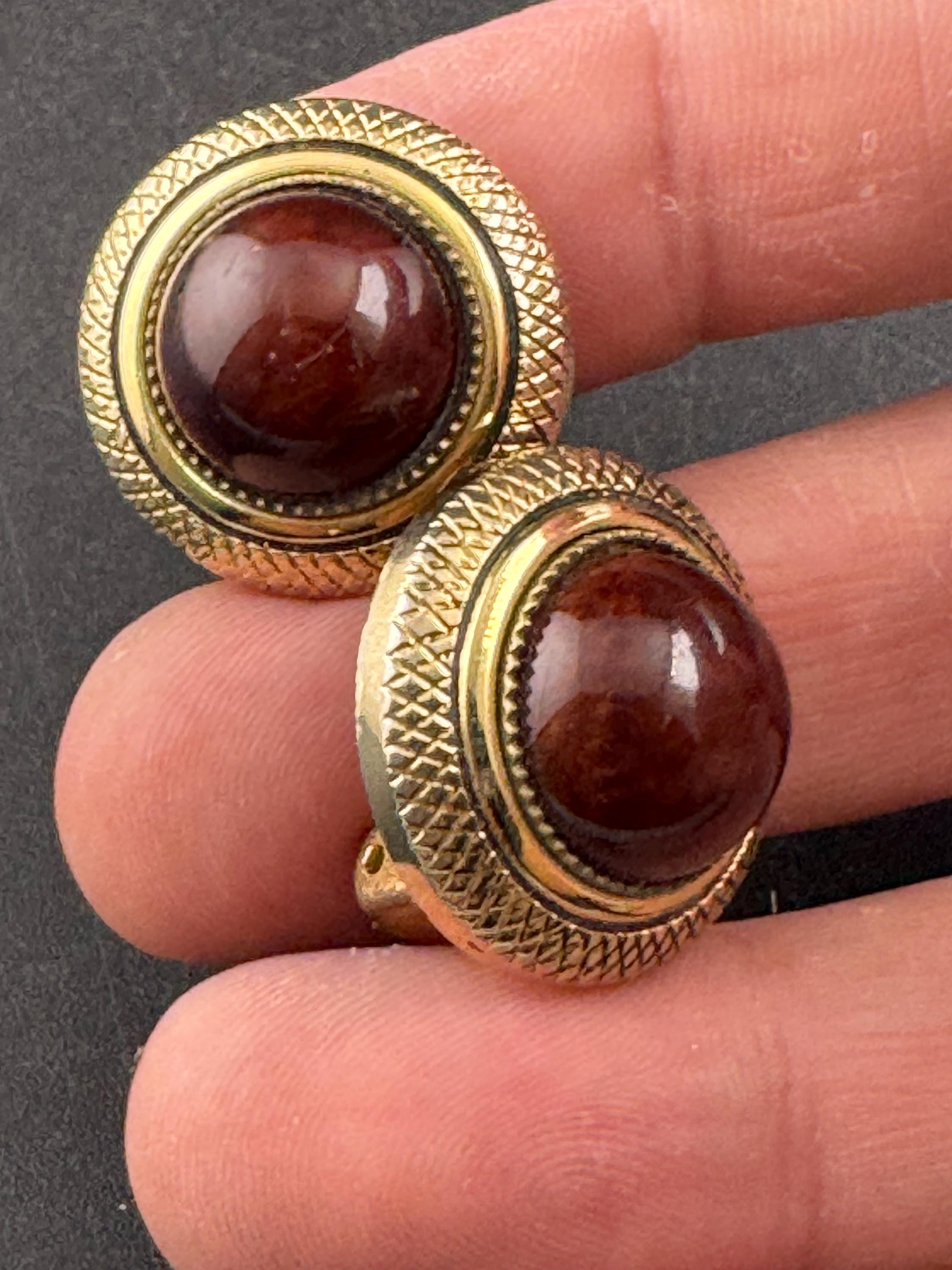 Vintage warm brown acrylic domed stud clip on earrings, gold tone 2cm