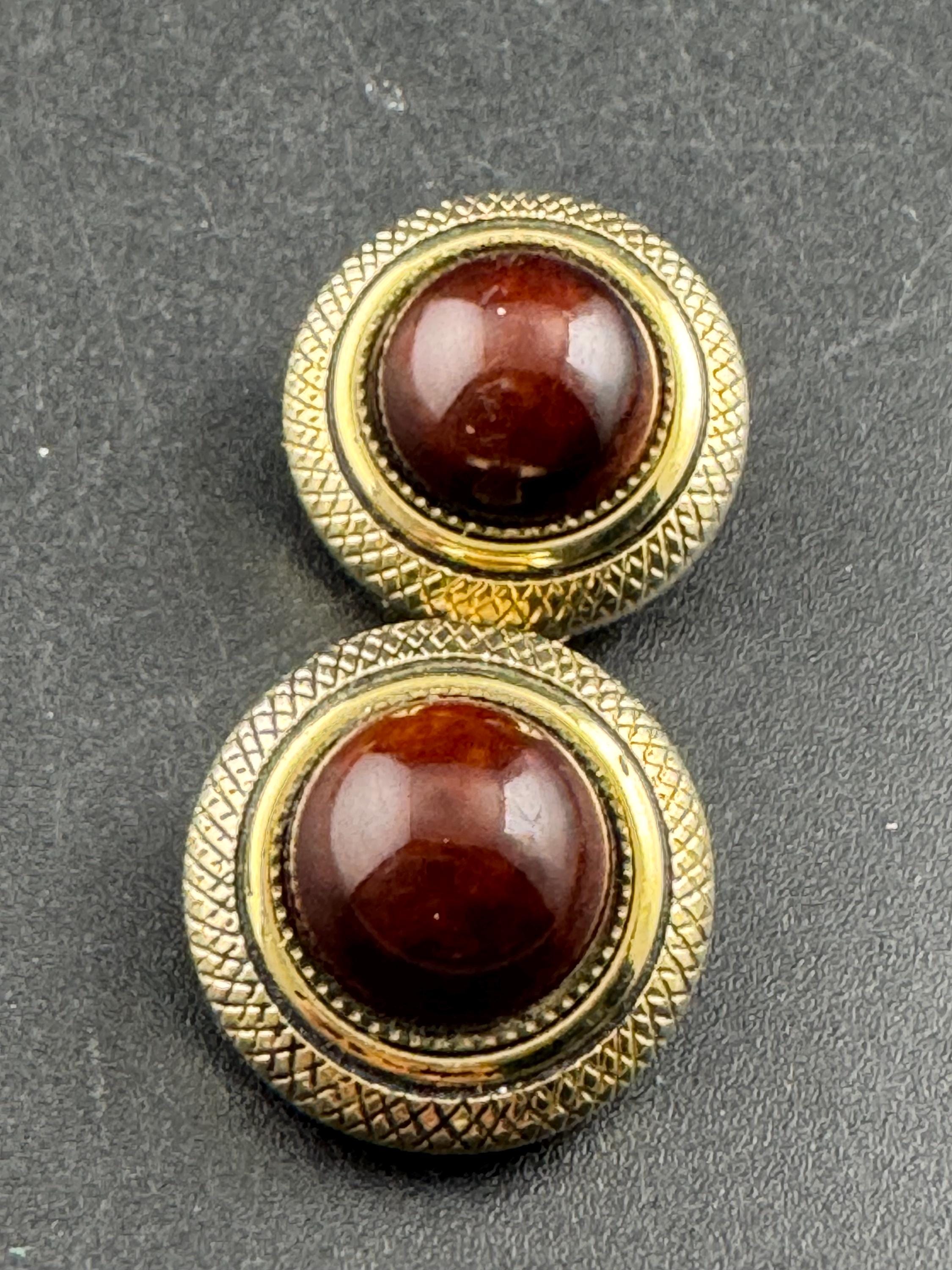 Vintage warm brown acrylic domed stud clip on earrings, gold tone 2cm