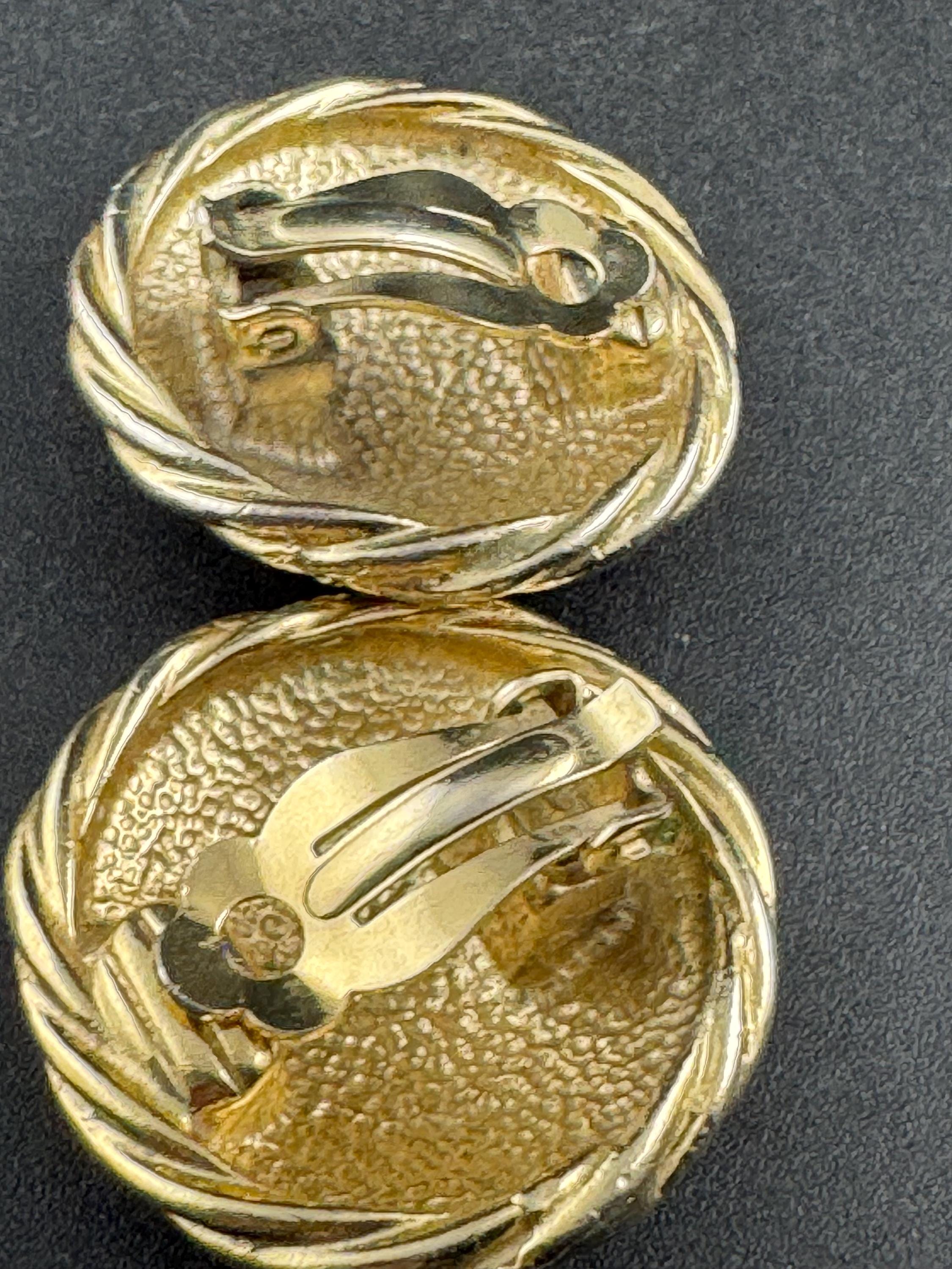 Vintage dusky pink enamel large disc clip on earrings , gold tone