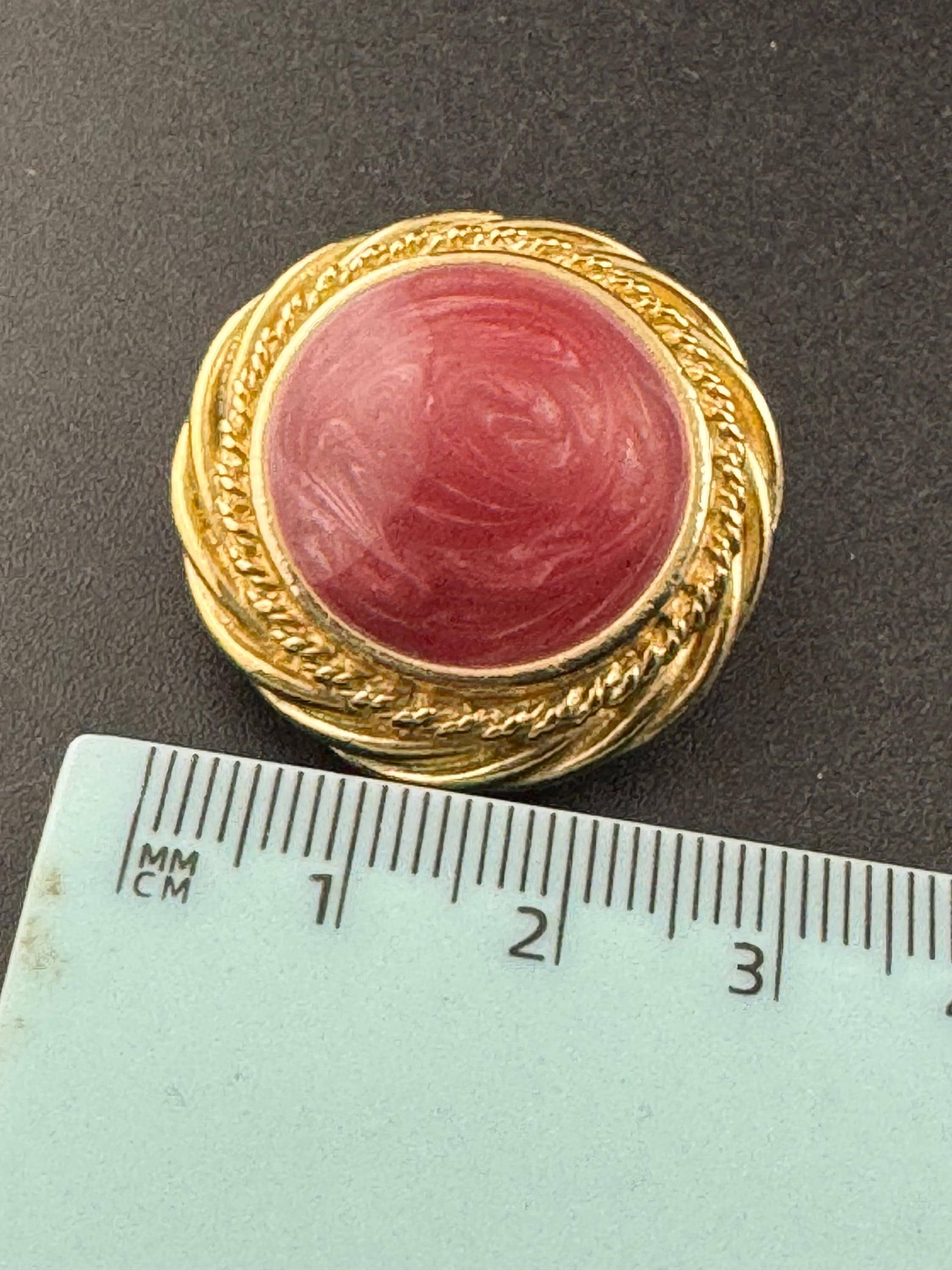 Vintage dusky pink enamel large disc clip on earrings , gold tone
