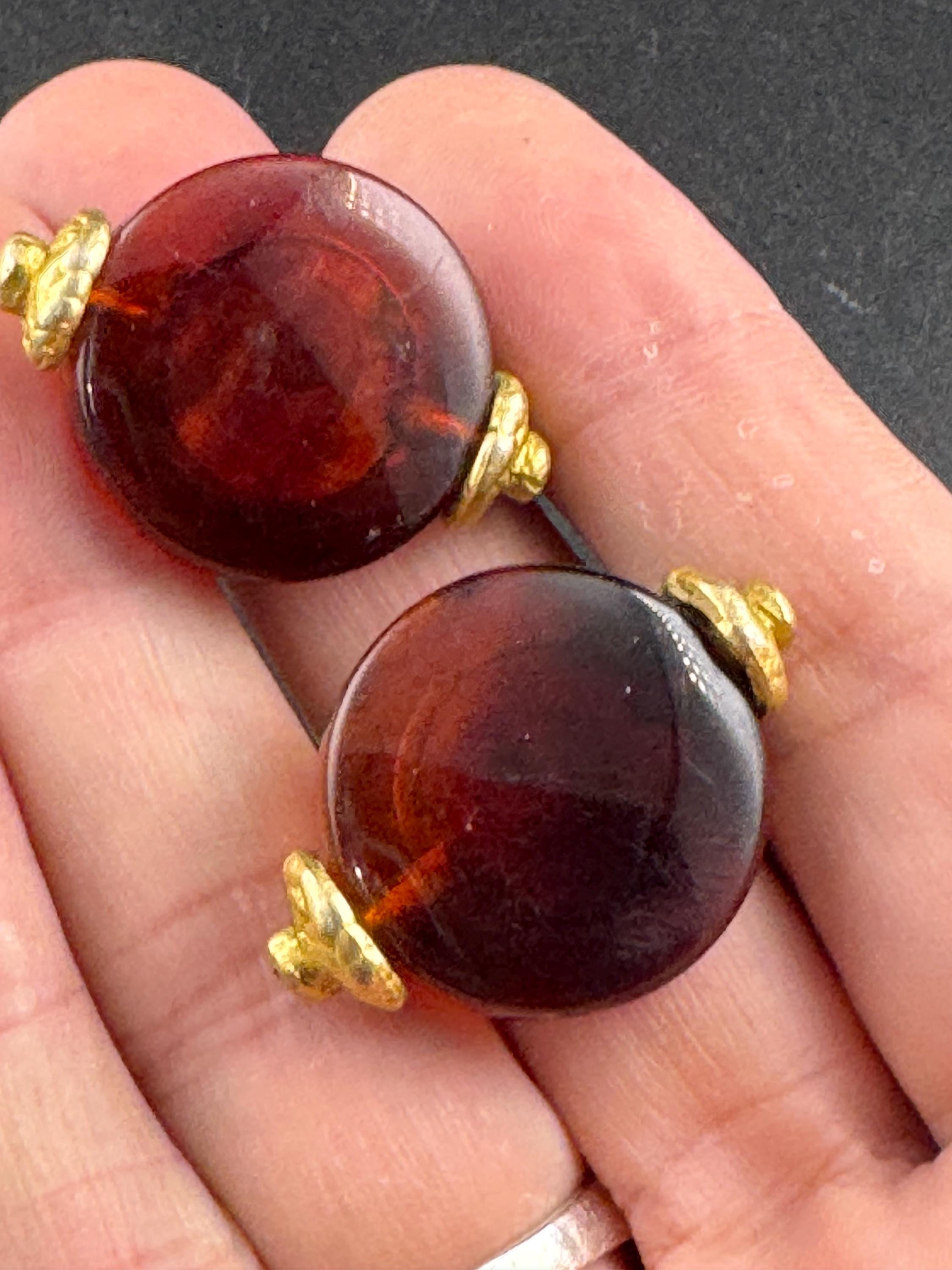 Vintage signed Italian brown Clip On Earrings: Gold Tone Etruscan  Earrings