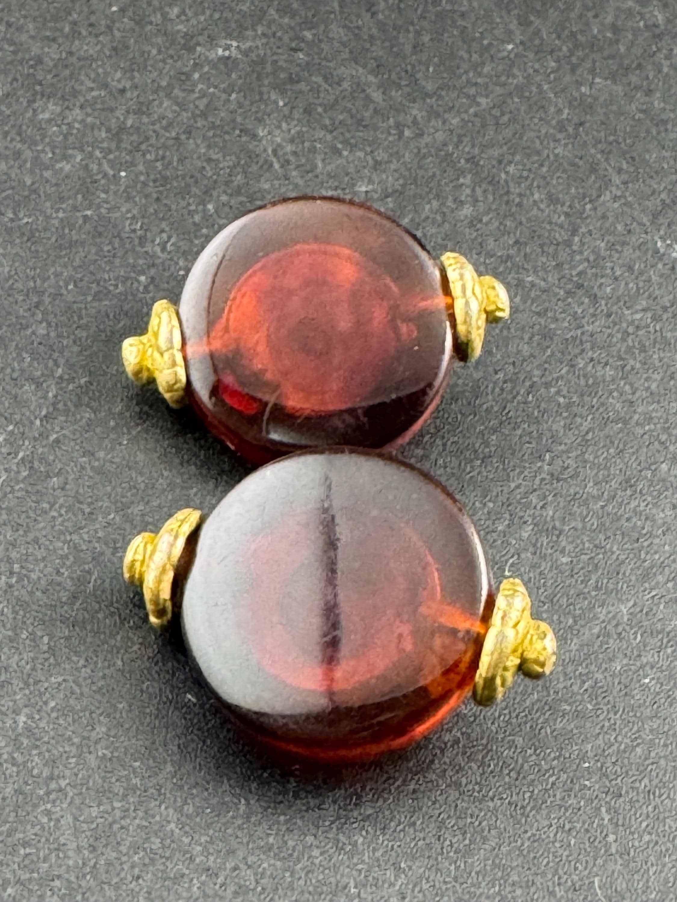 Vintage signed Italian brown Clip On Earrings: Gold Tone Etruscan  Earrings