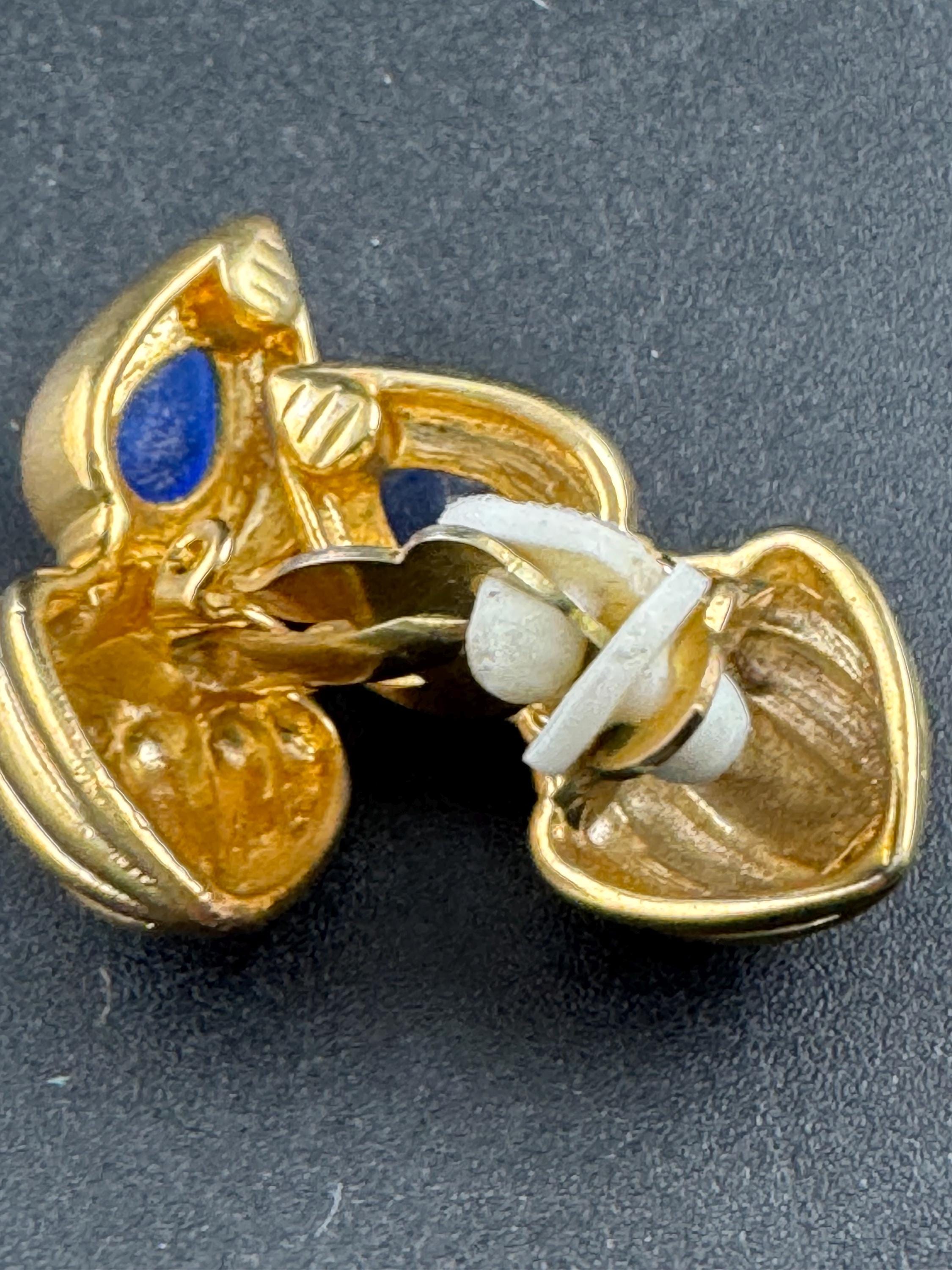 Vintage 1980s cabochon Clip On Earrings: Sapphire Blue Glass Gripoix style