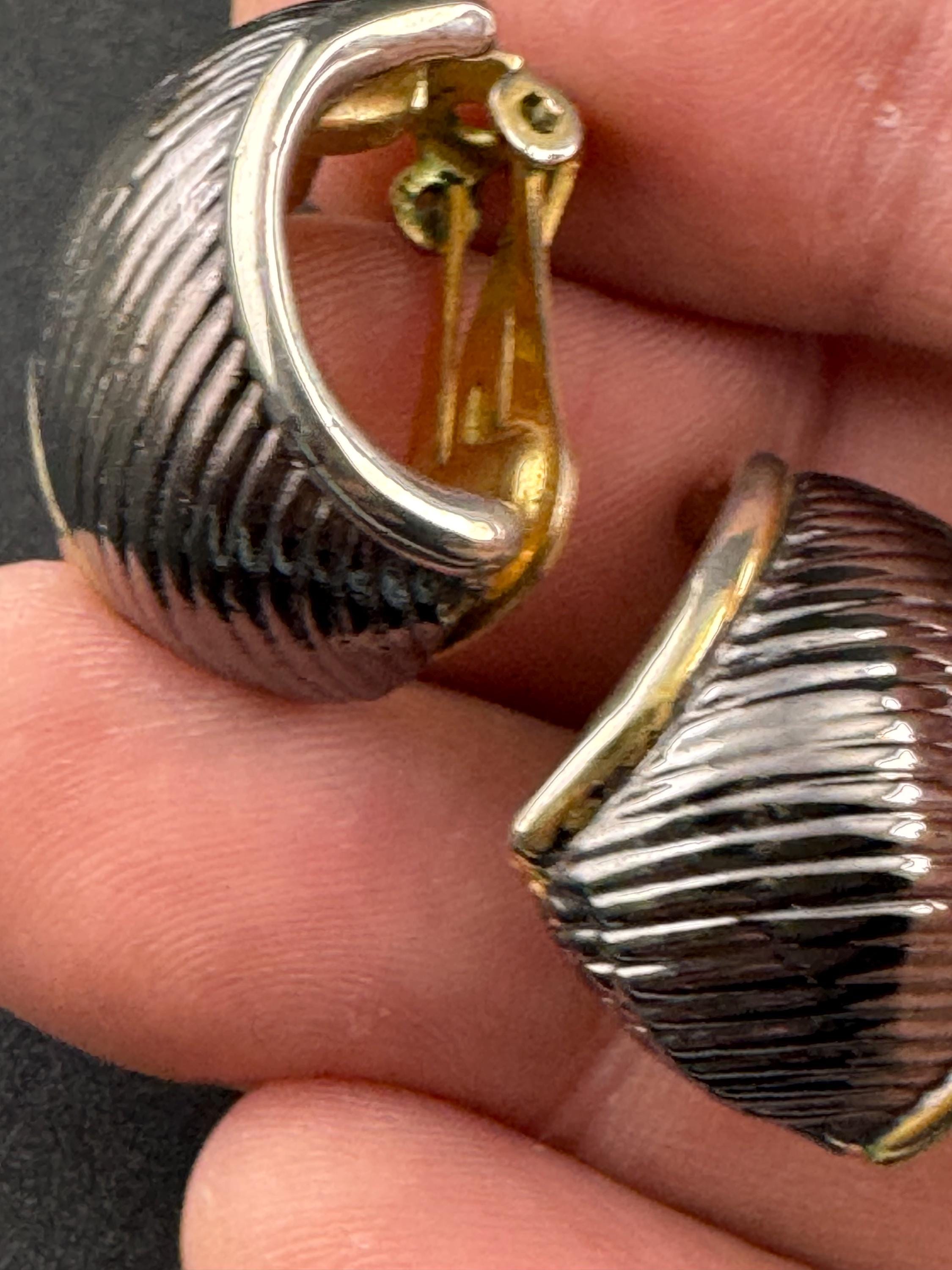 Signed Dick Co Gold and dark grey Tone half hoop Clip On Earrings