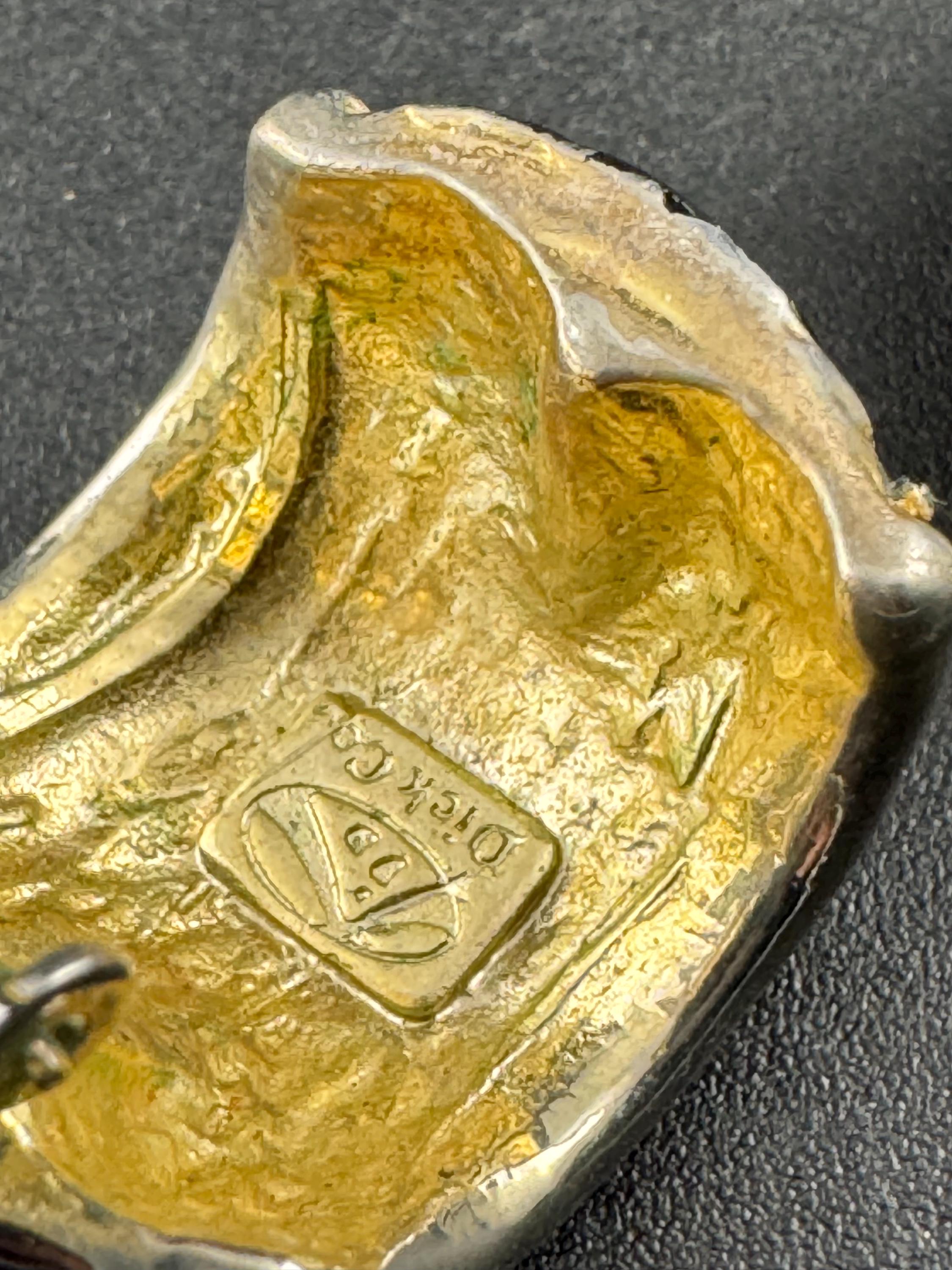 Signed Dick Co Gold and dark grey Tone half hoop Clip On Earrings