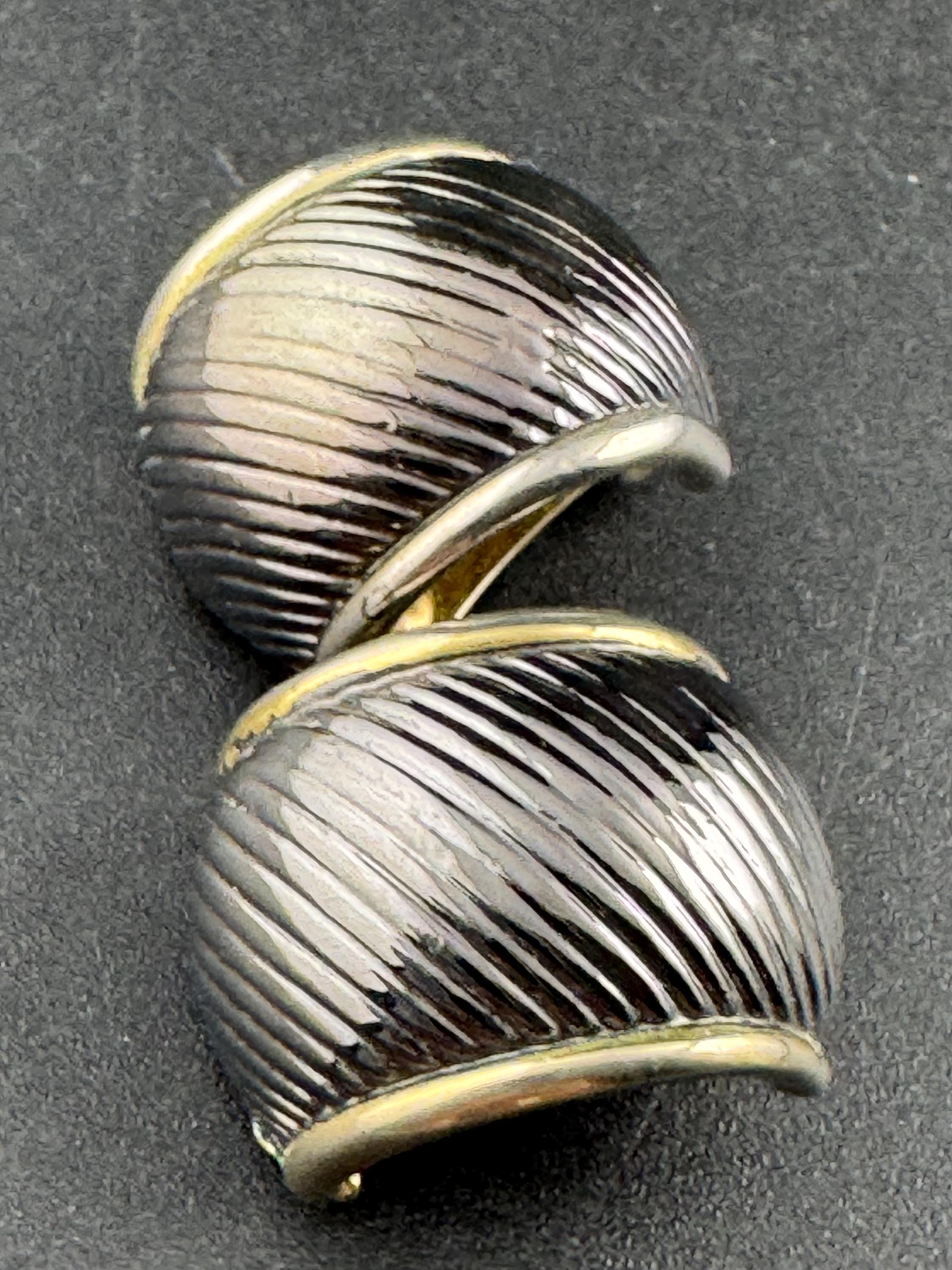 Signed Dick Co Gold and dark grey Tone half hoop Clip On Earrings